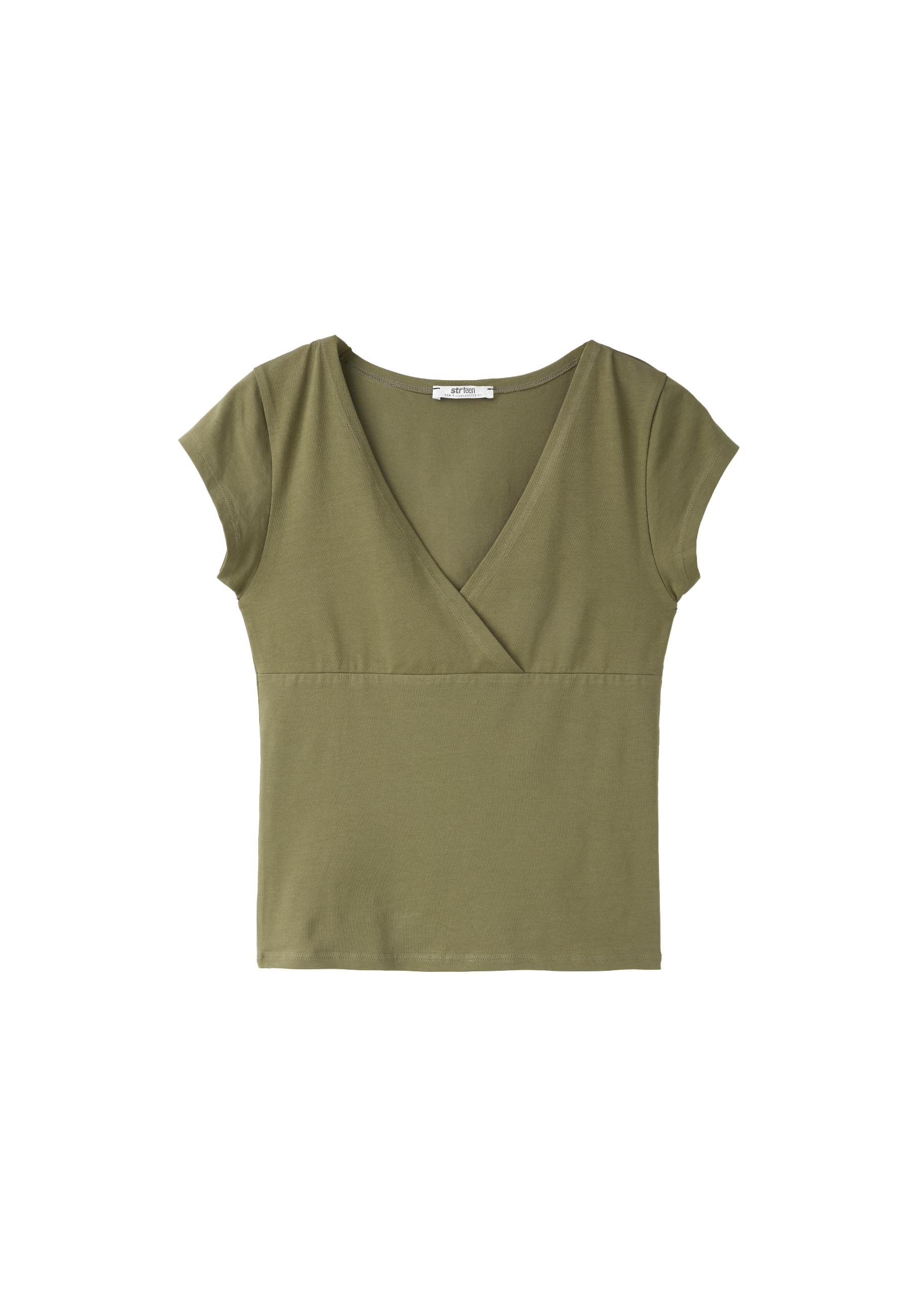 Under-bust short sleeve top — Khaki