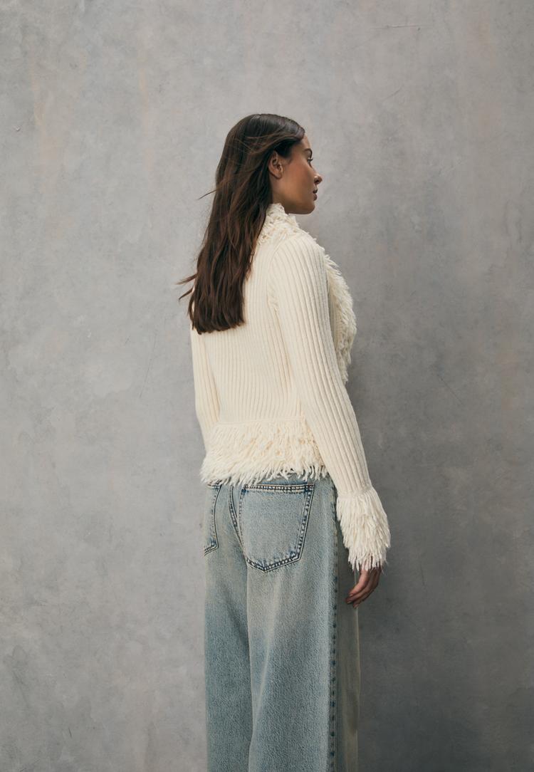 faux fur knit cardigan with tie