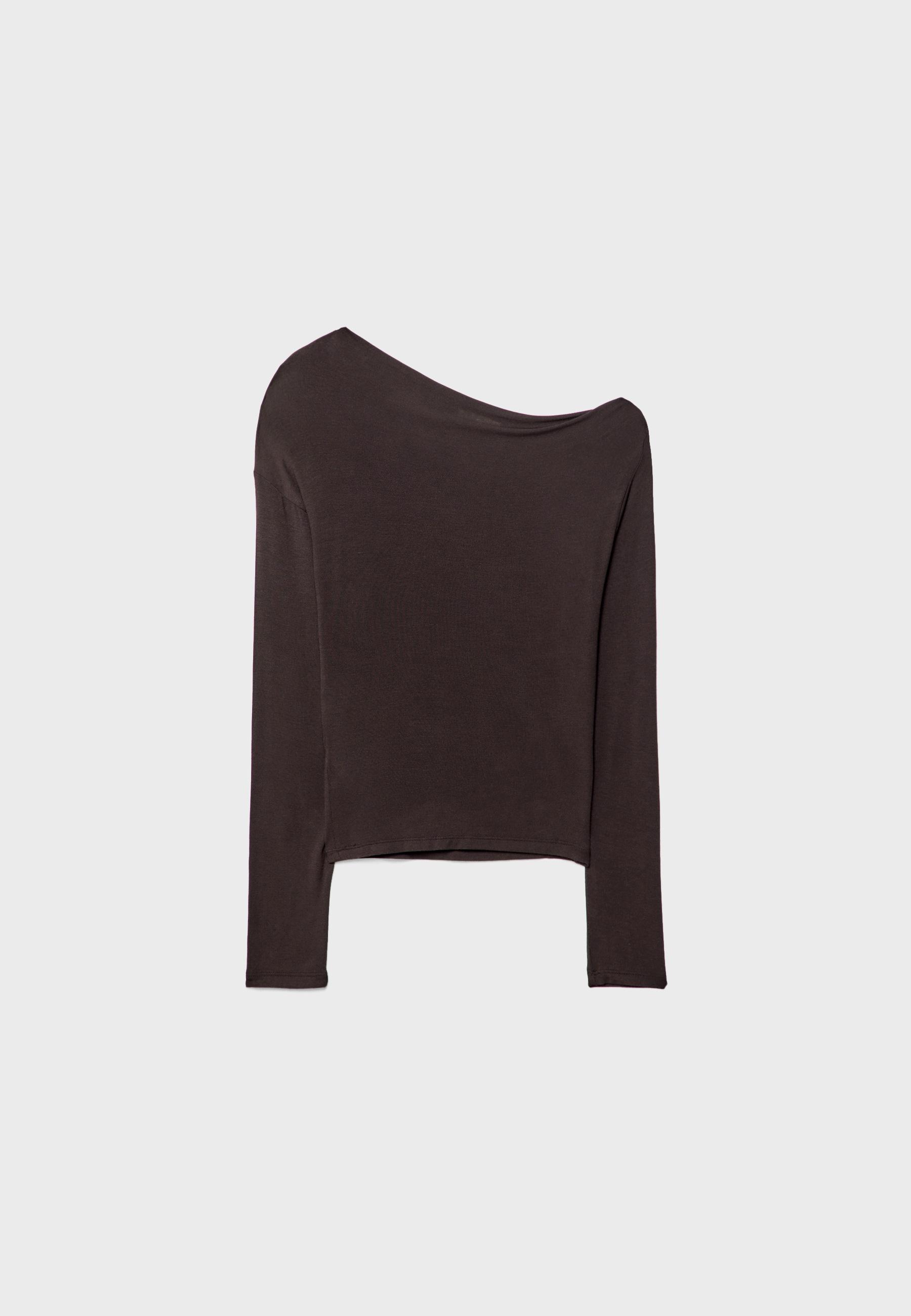 Asymmetrical neckline top — Brown