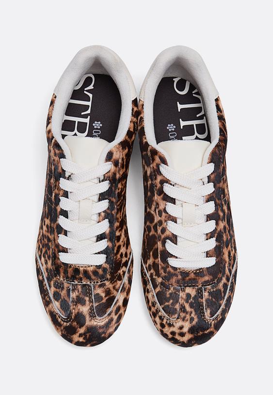 leopar desenli kurklu deri spor ayakkab