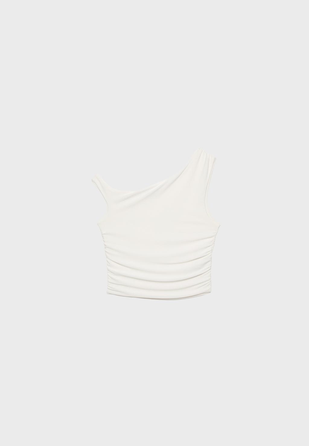 T-shirt court asymétrique froncé