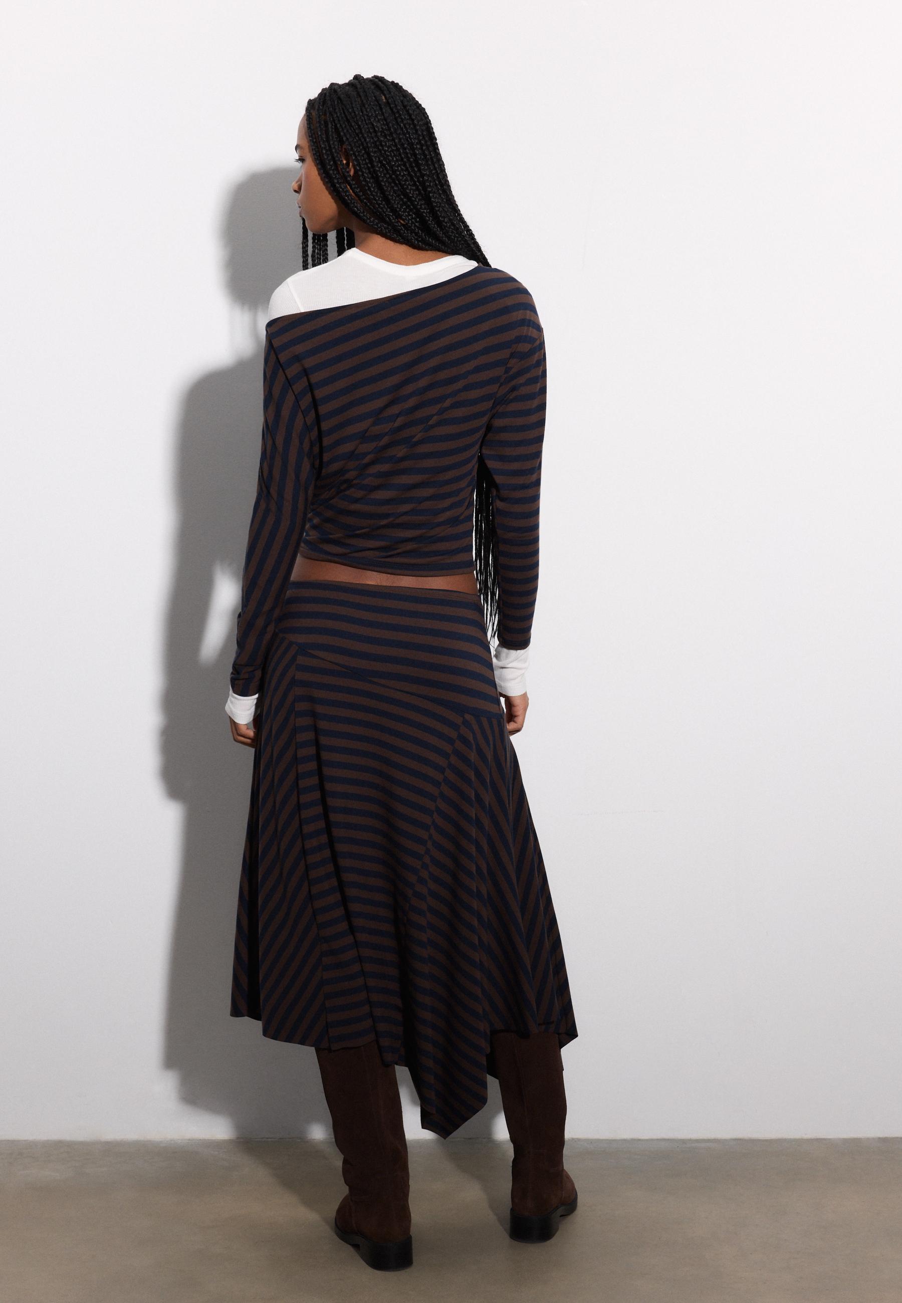 Asymmetric Striped Long Skirt — Navy blue