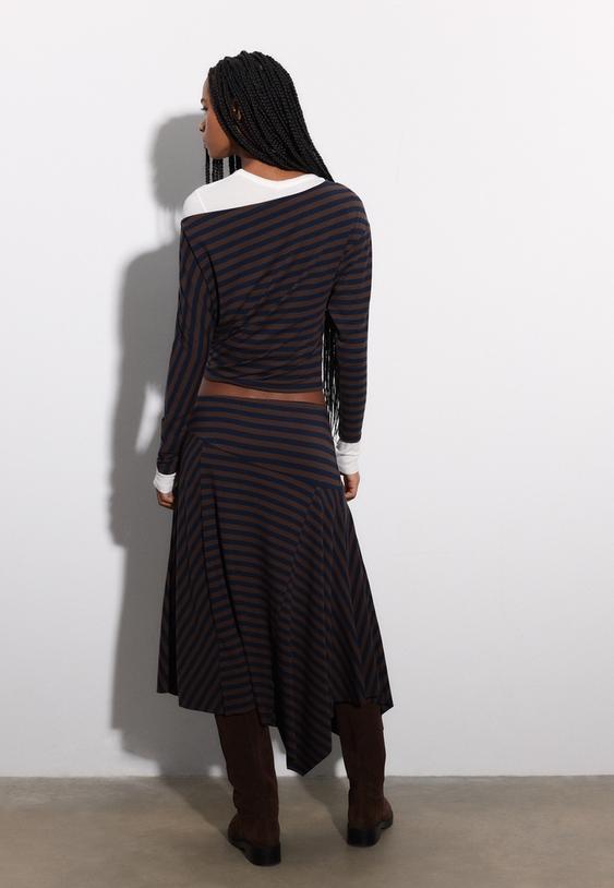 Stradivarius Asymmetric Striped Long Skirt Navy Blue S