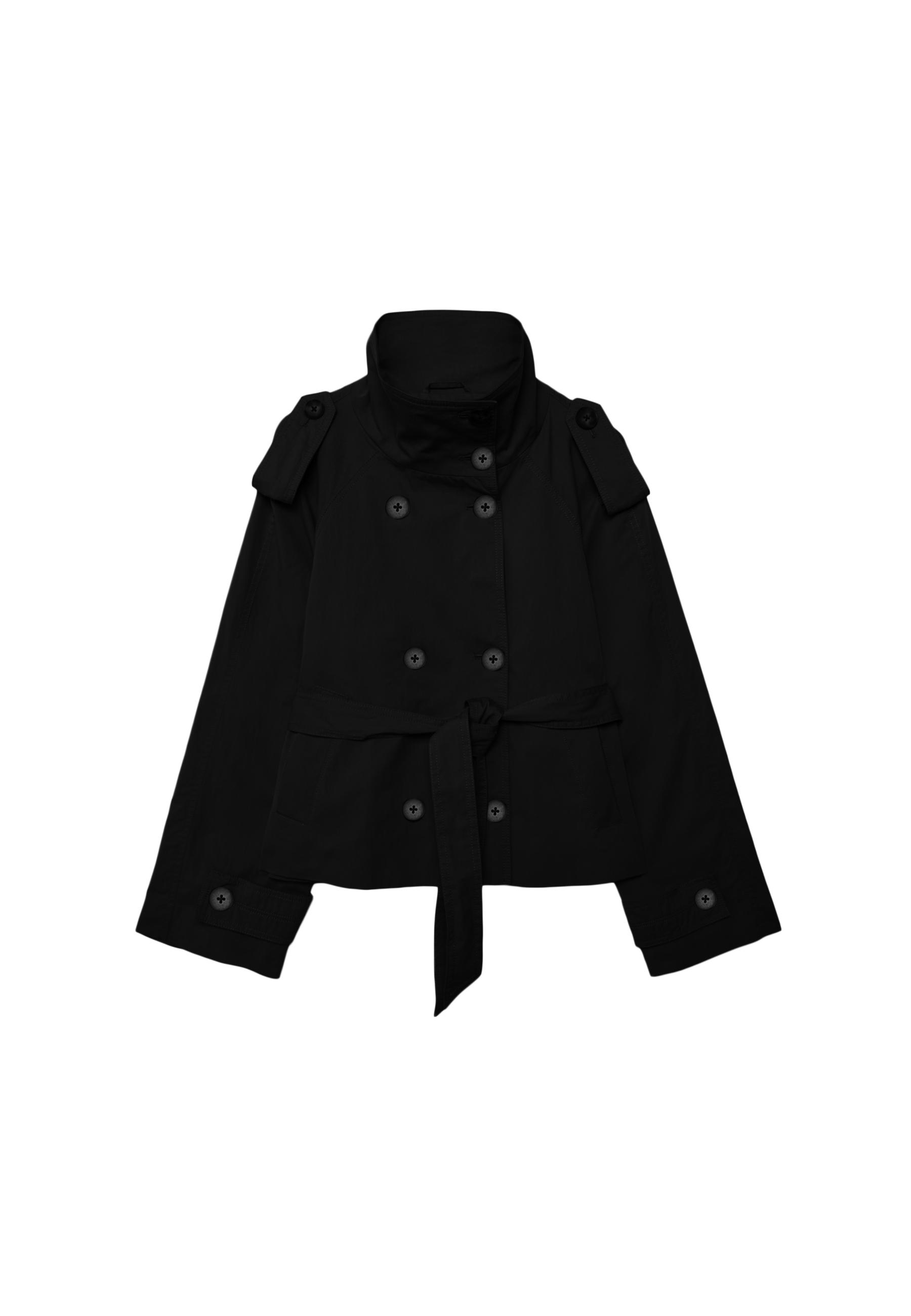 High neck belted trench coat — Black