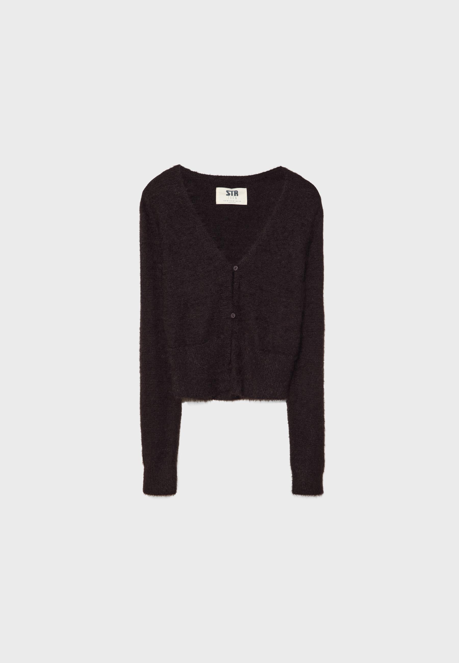 Black cropped button up sweater sale