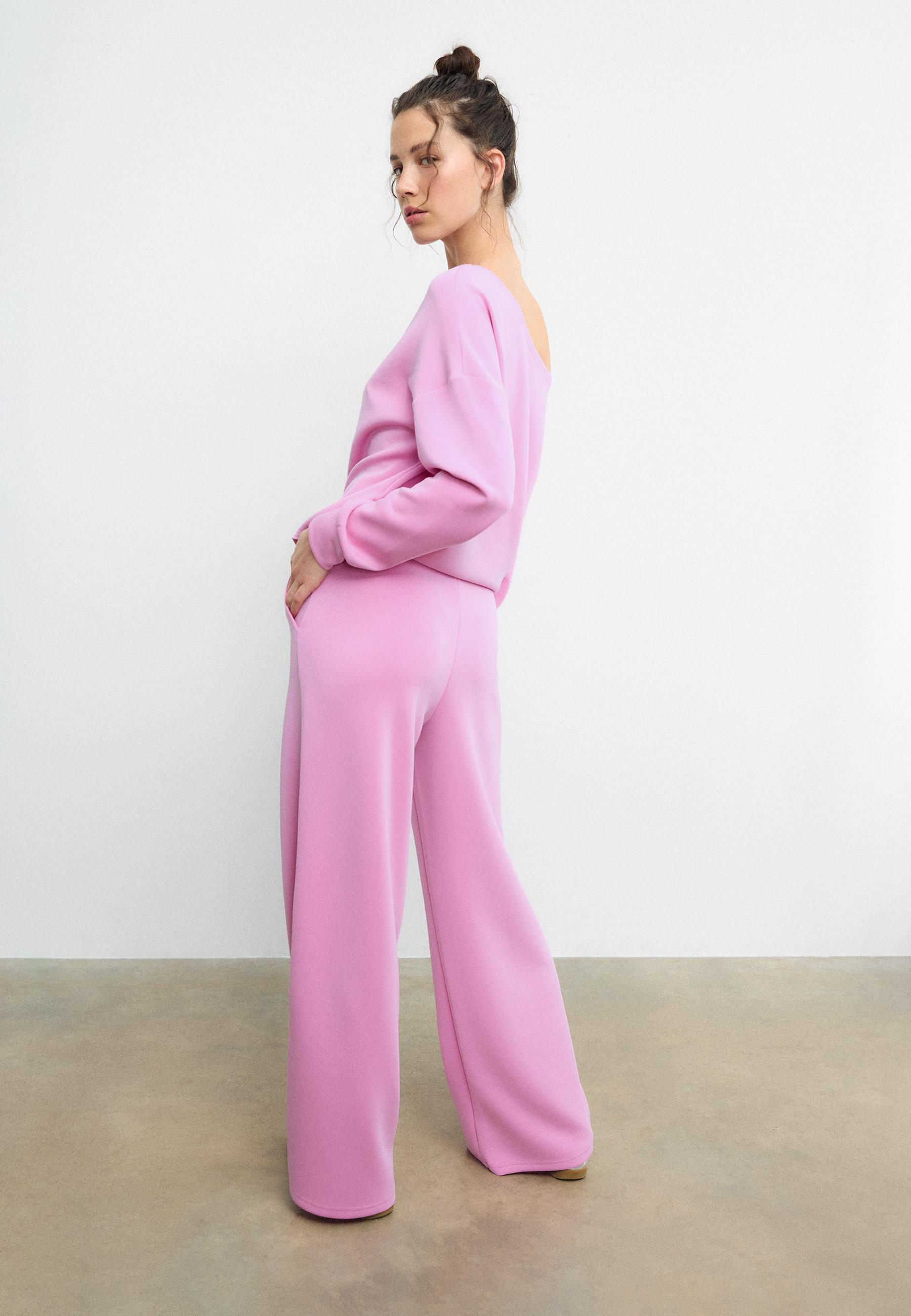 Soft-touch palazzo joggers — Bubblegum pink