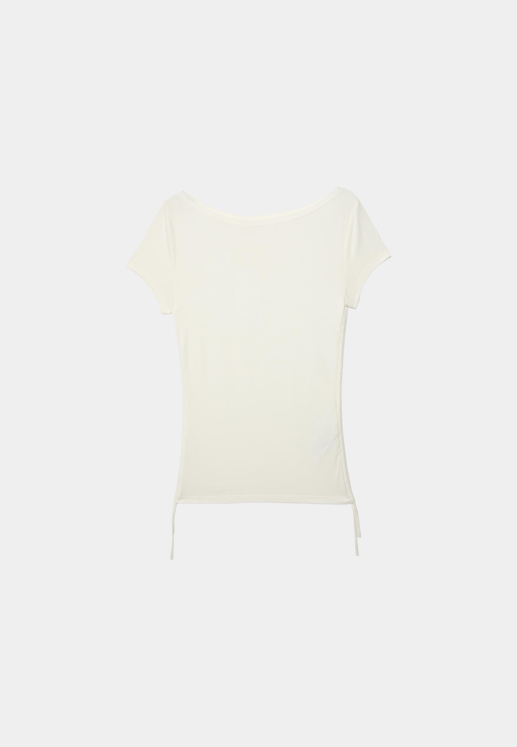 Short sleeve T-shirt with side ruching — White