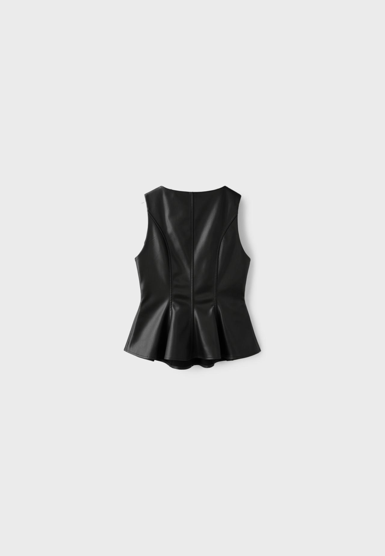 Leather effect peplum sleeveless top — Black