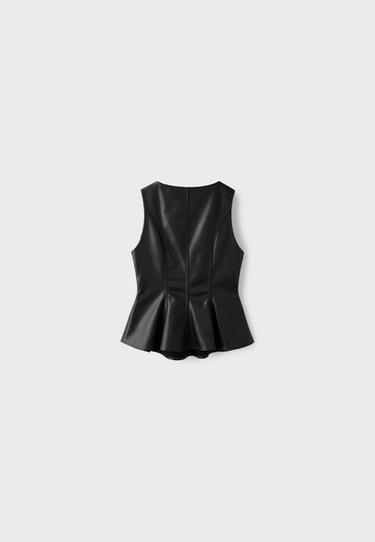Leather effect peplum sleeveless top — Black 8