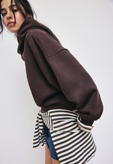 Check hood sweatshirt — Brown 1