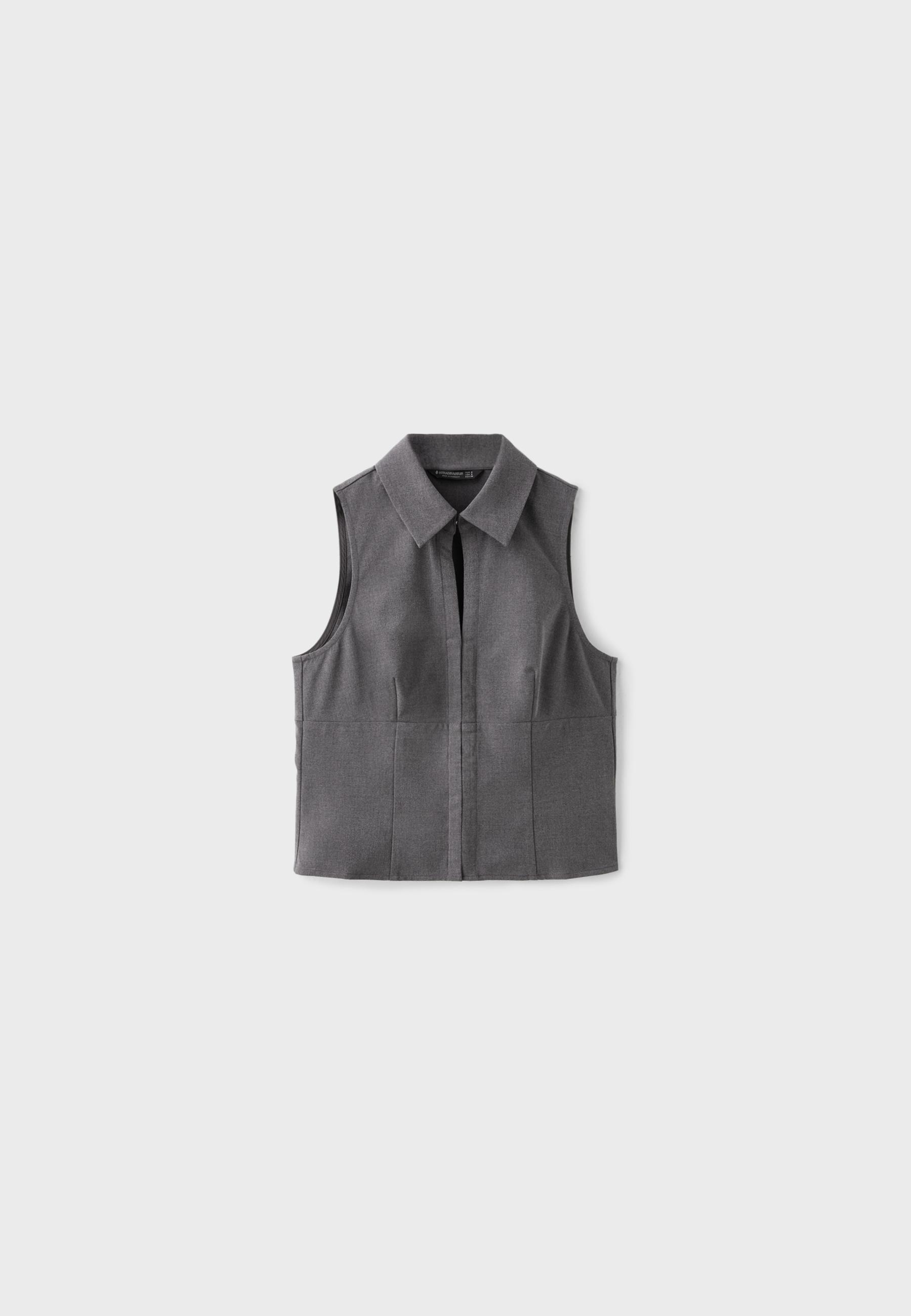 Sleeveless press stud top — Dark grey