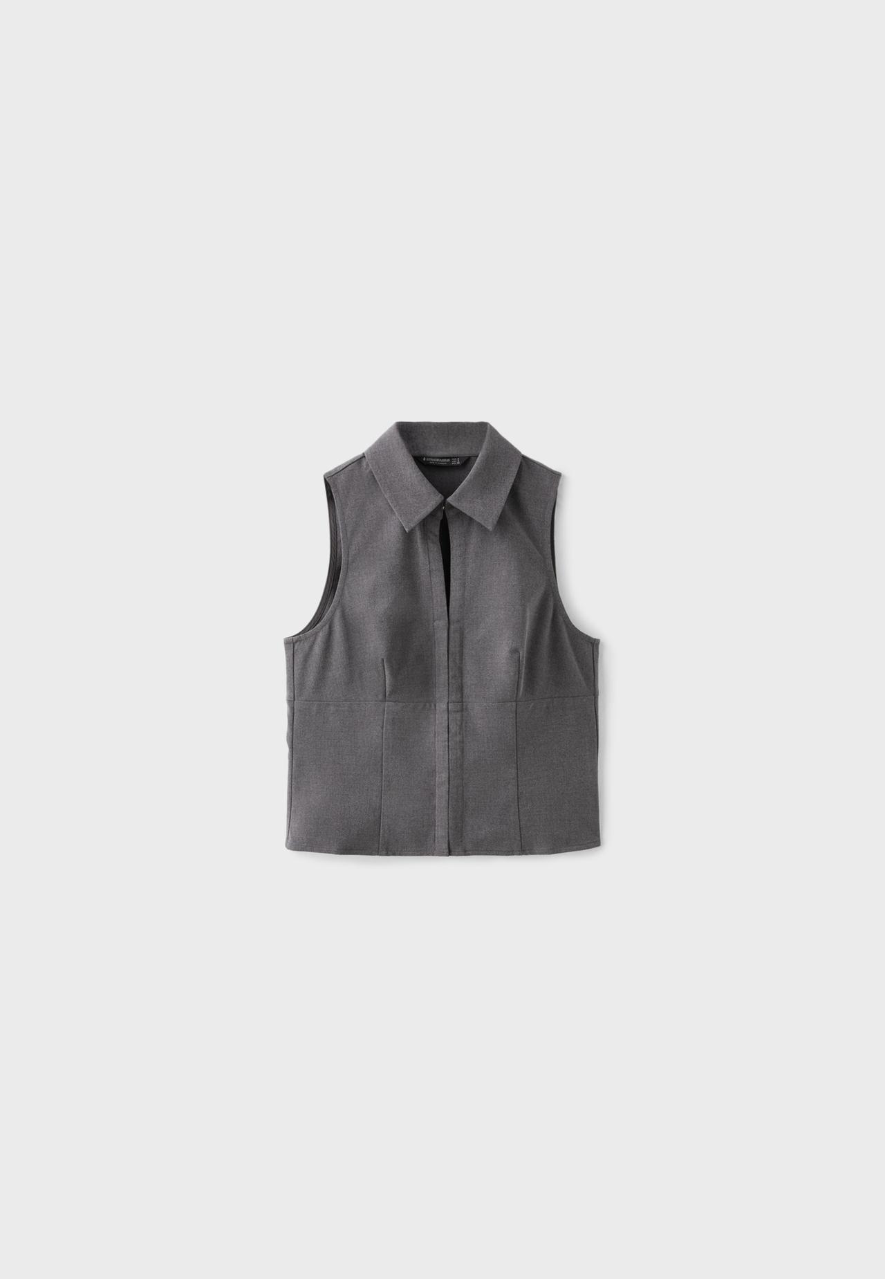 Sleeveless press-stud top — Dark grey