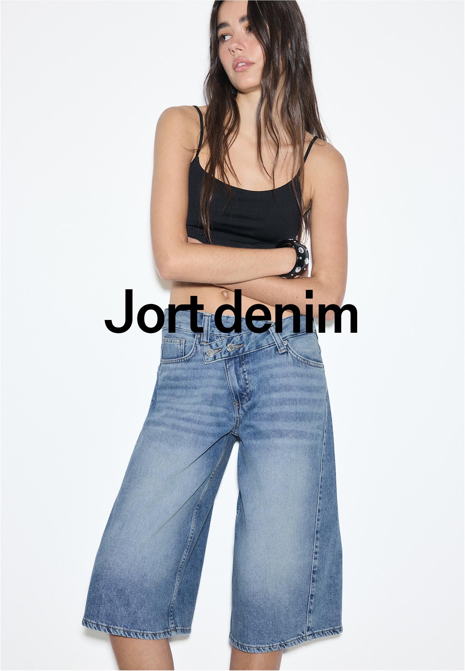 Cross-over waist Bermuda shorts — OVERDYED BLUE DENIM