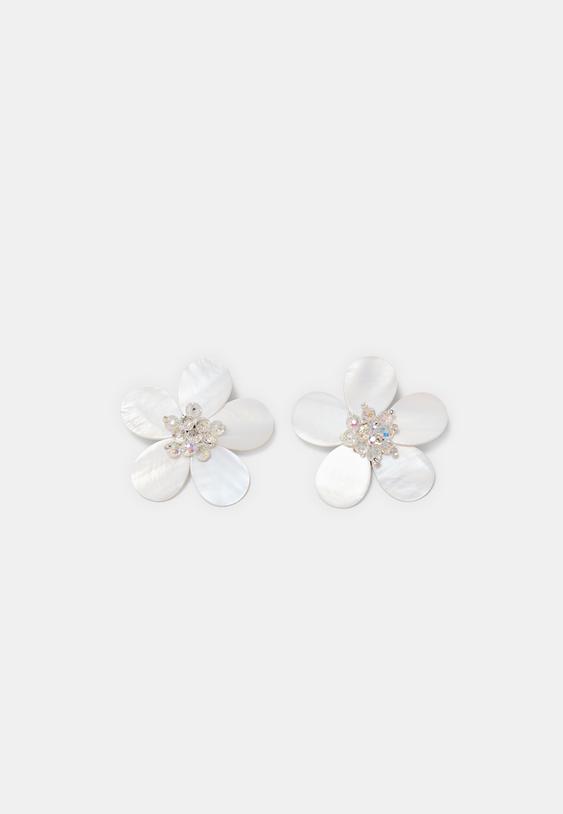 Stradivarius Boucles D'oreilles Fleur Nacrée Blanc Os