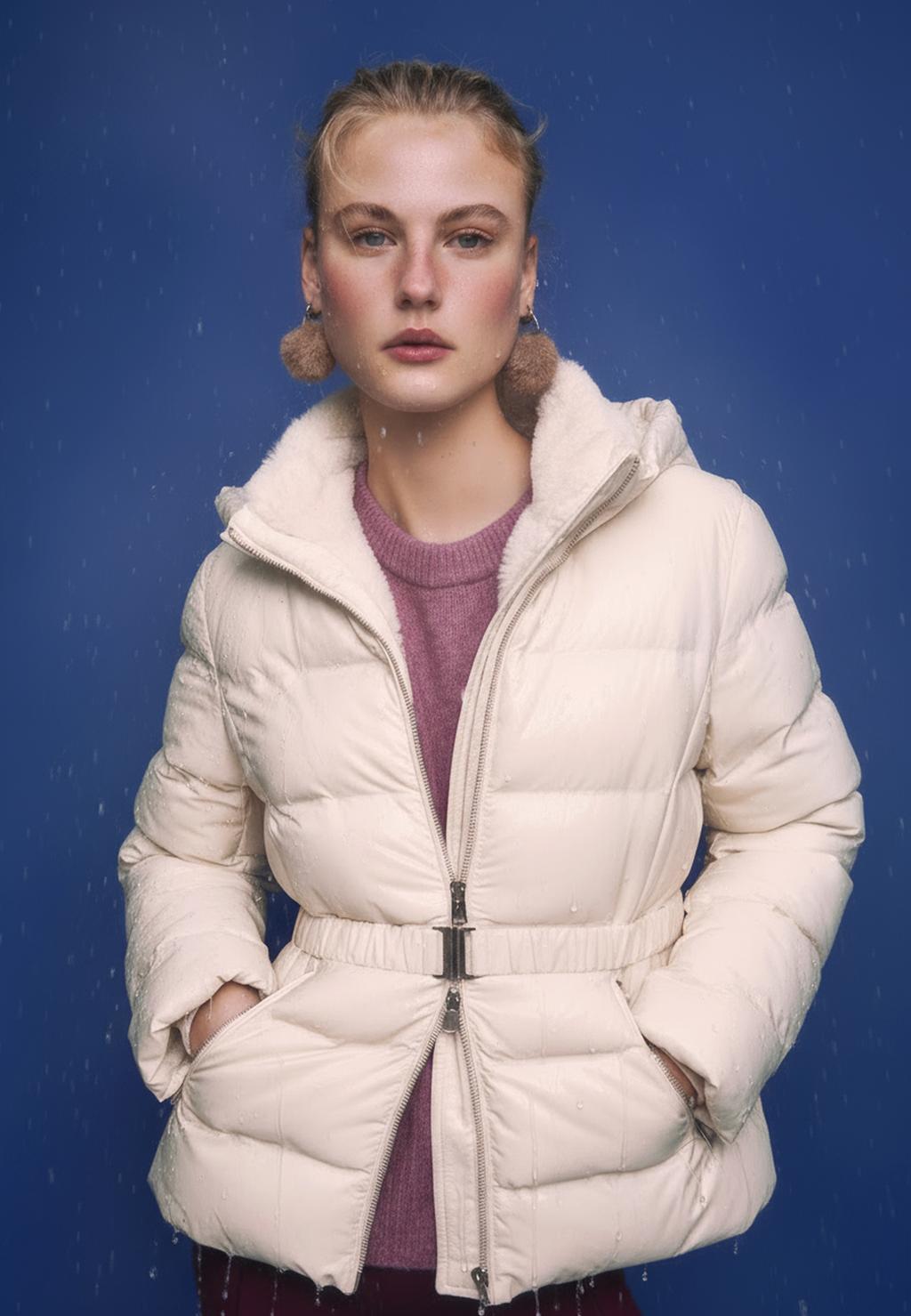 Cazadora acolchada capucha con cinturón