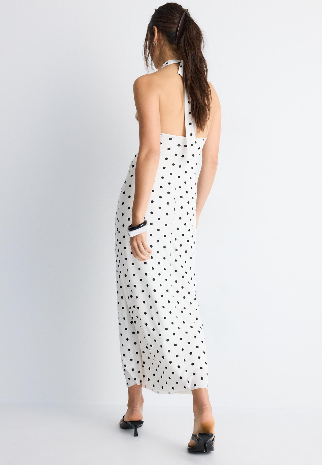 blue dress for baby girl Backless Halter Neck Polka Dot Maxi Dress main image 1