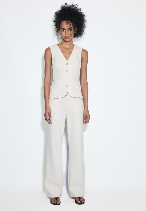 Stradivarius Top En Jean Ajusté Vanille L