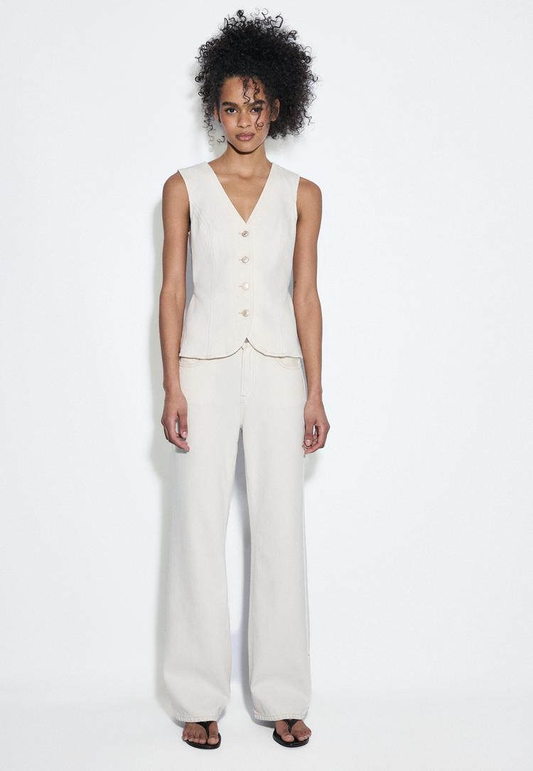 Stradivarius Εφαρμοστό Τζιν Τοπ Βανίλια M