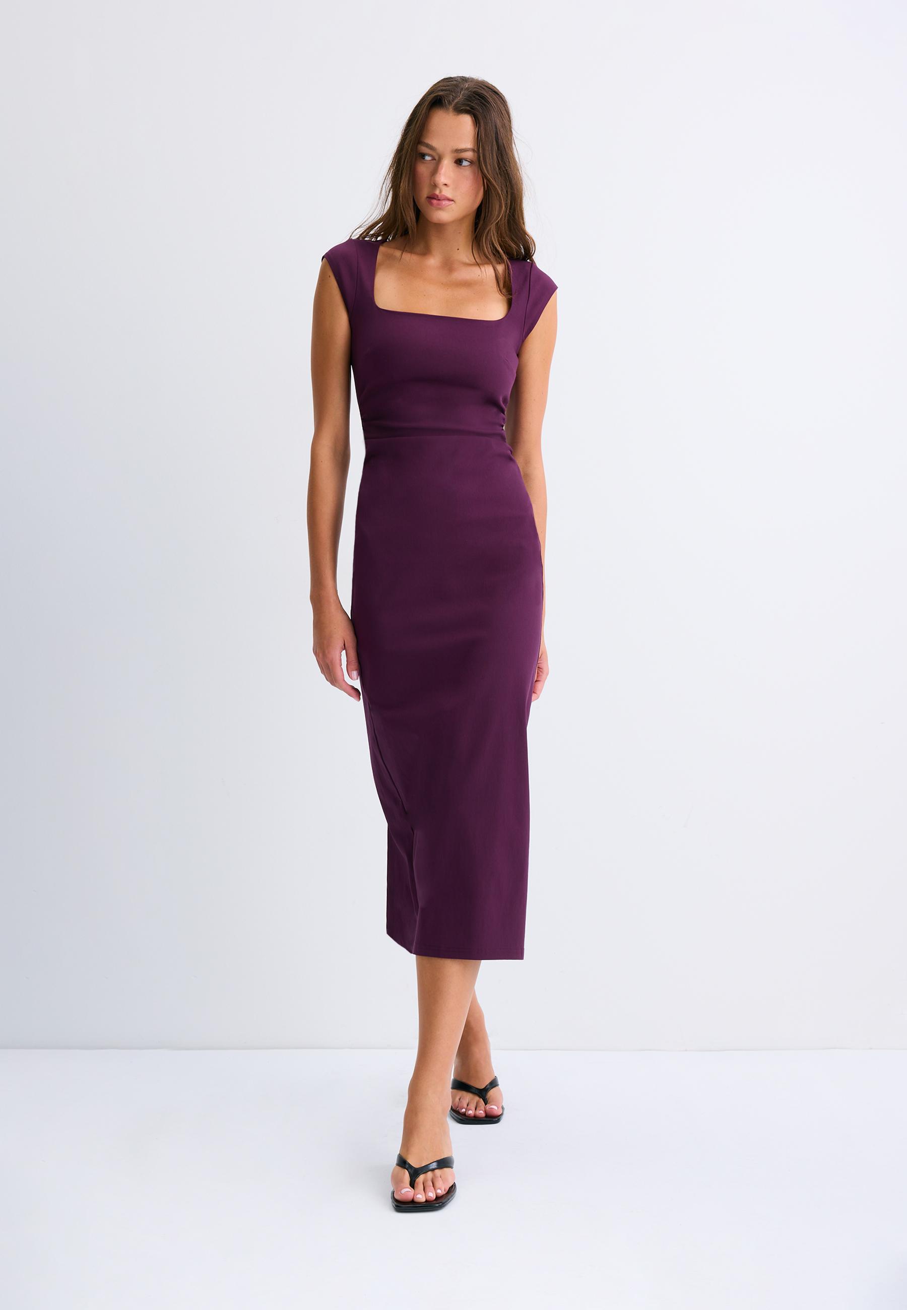 Gathered midi dress — Purple
