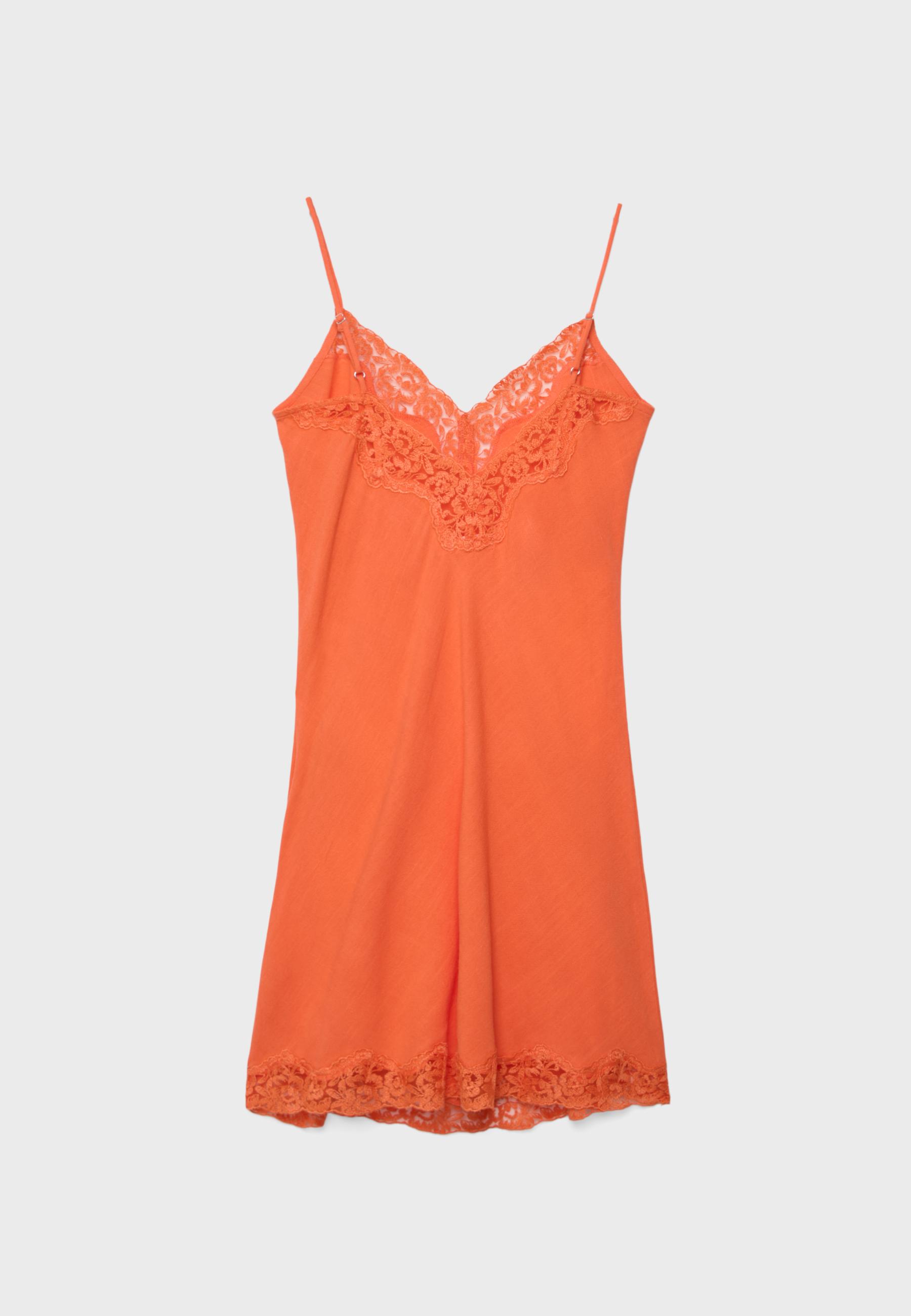 Keten karışımlı, kısa, dantel elbis - Görsel 7