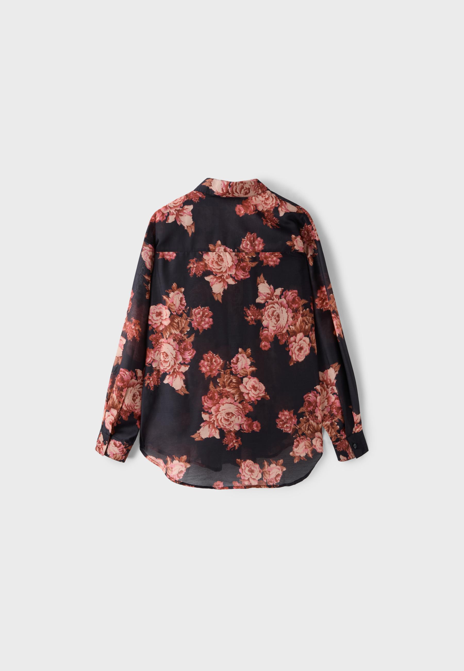 Floral print flowing shirt — Black