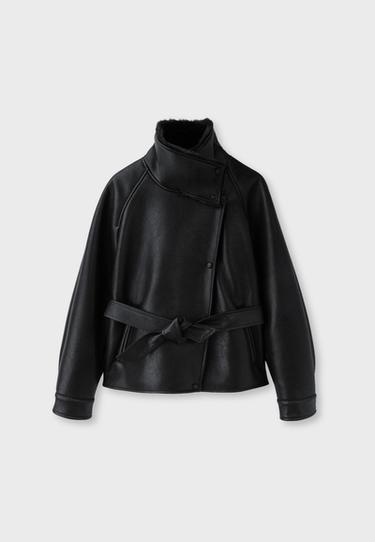 Double-sided leather effect high neck jacket — Black 7