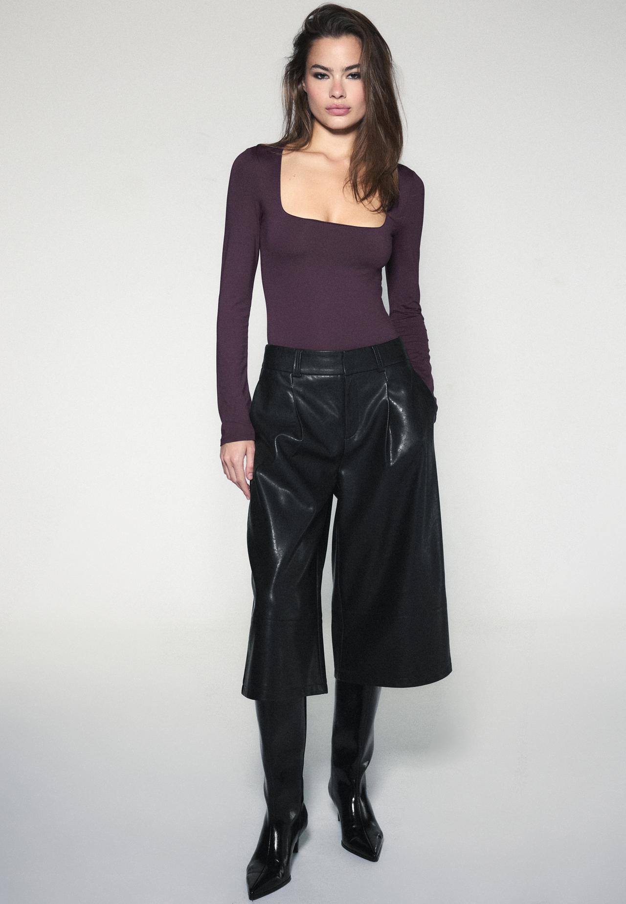 Long sleeve square neckline bodysuit — Dark purple