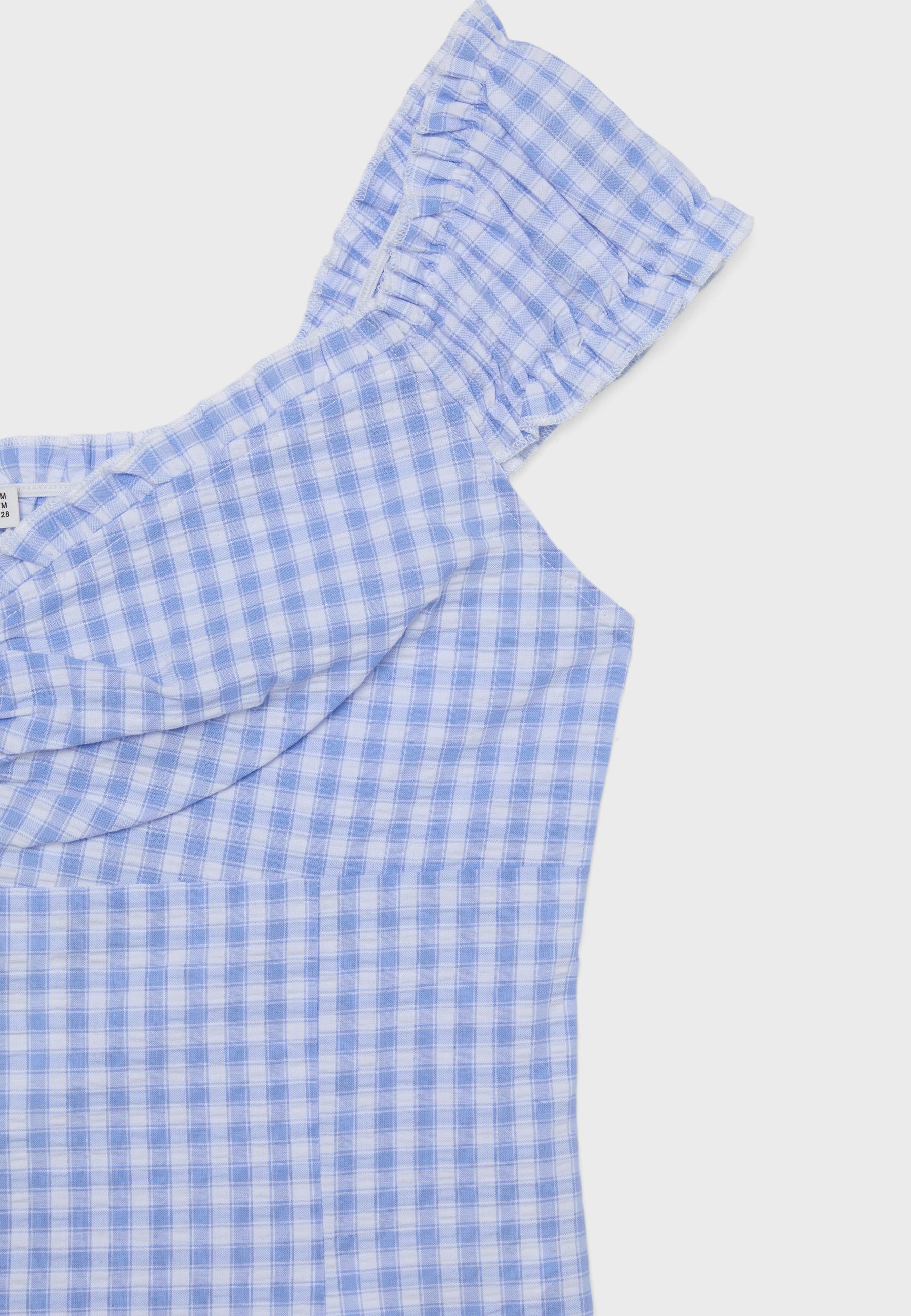 Heart neckline top with buttons — Sky blue