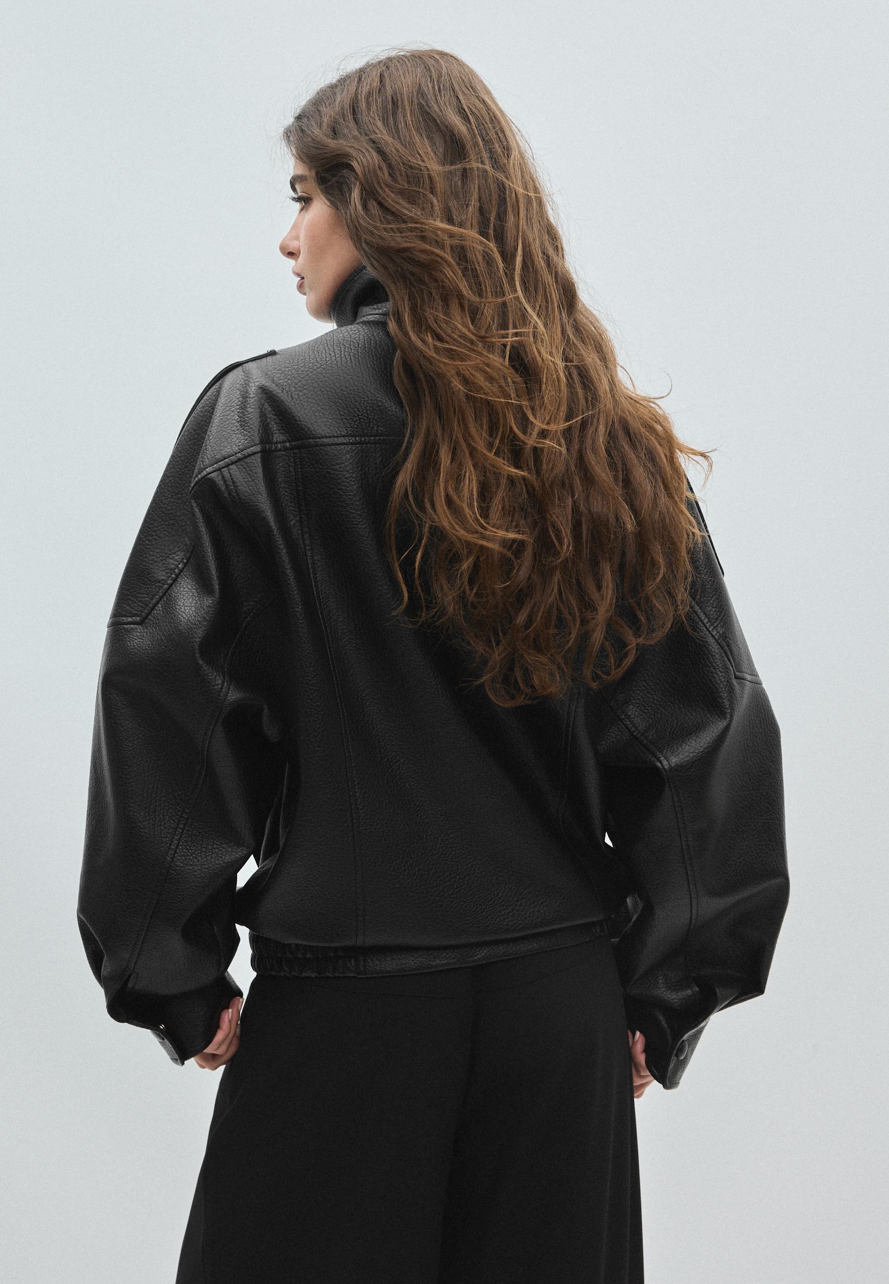 Oversize leather effect biker jacket — Black