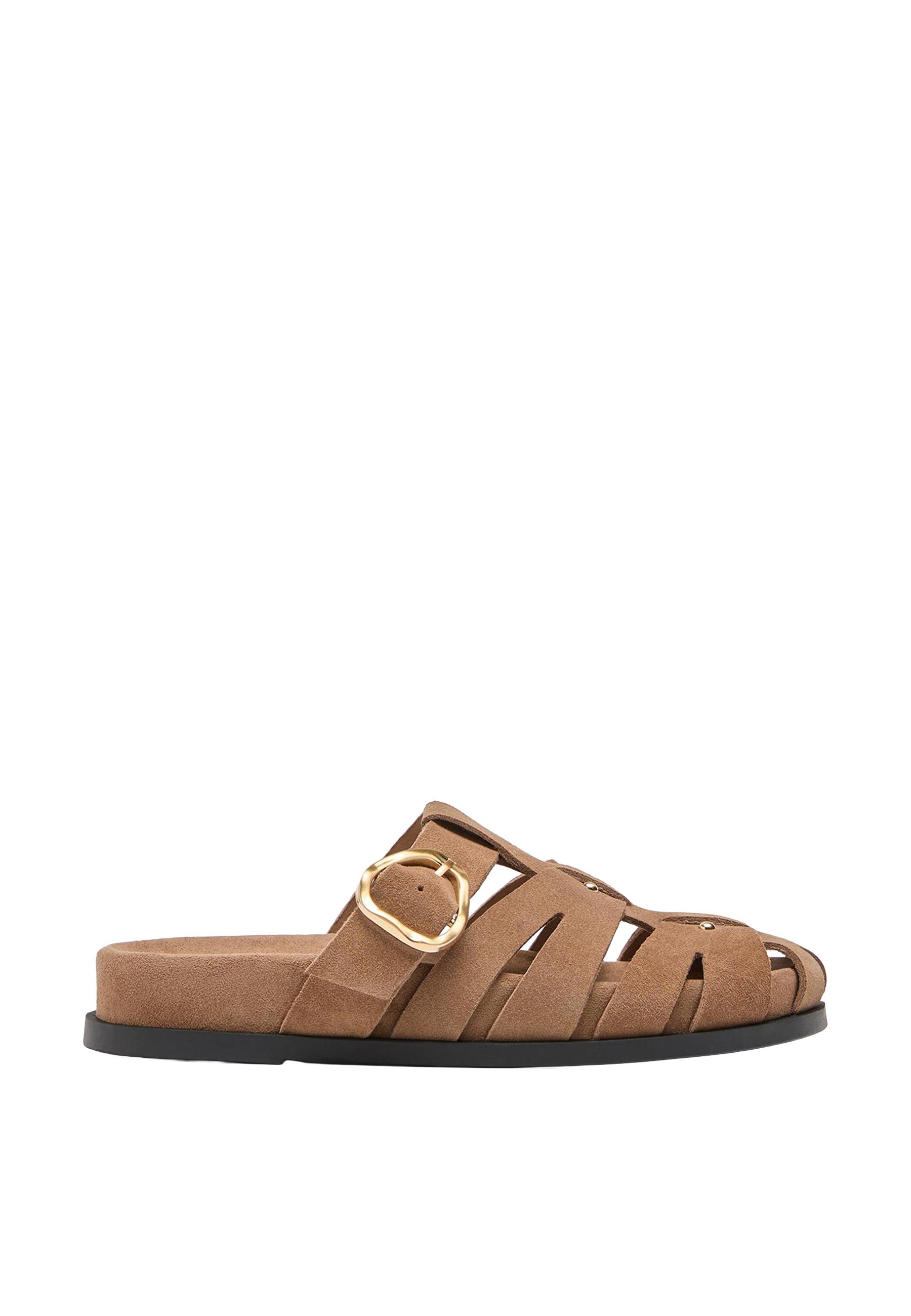 Leather slingback cage sandals — BROWN