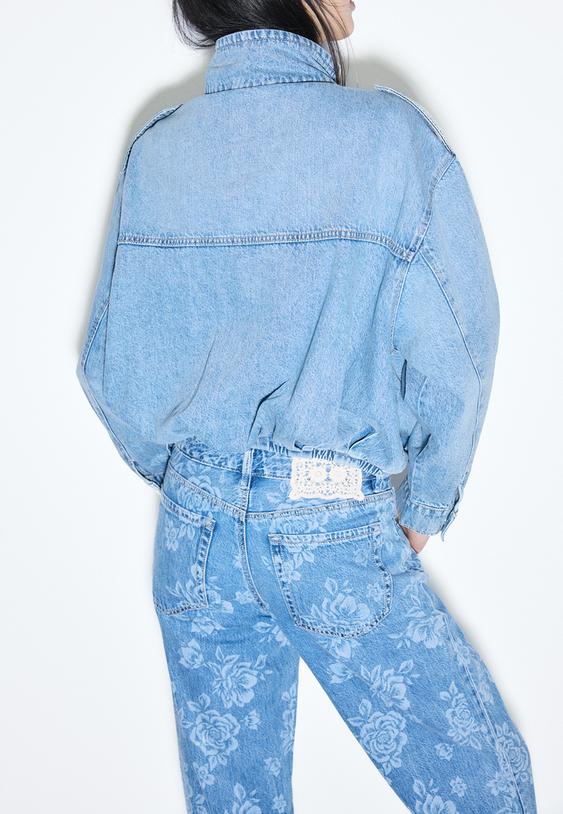 Stradivarius Veste En Jean Ballon Denim Bleu Moyen Clair Délavé Xl