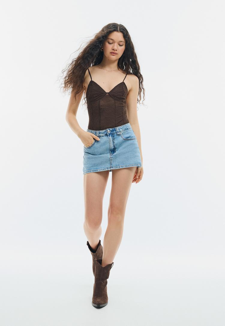 Stradivarius Kanten Body Met Bandjes Bruin M