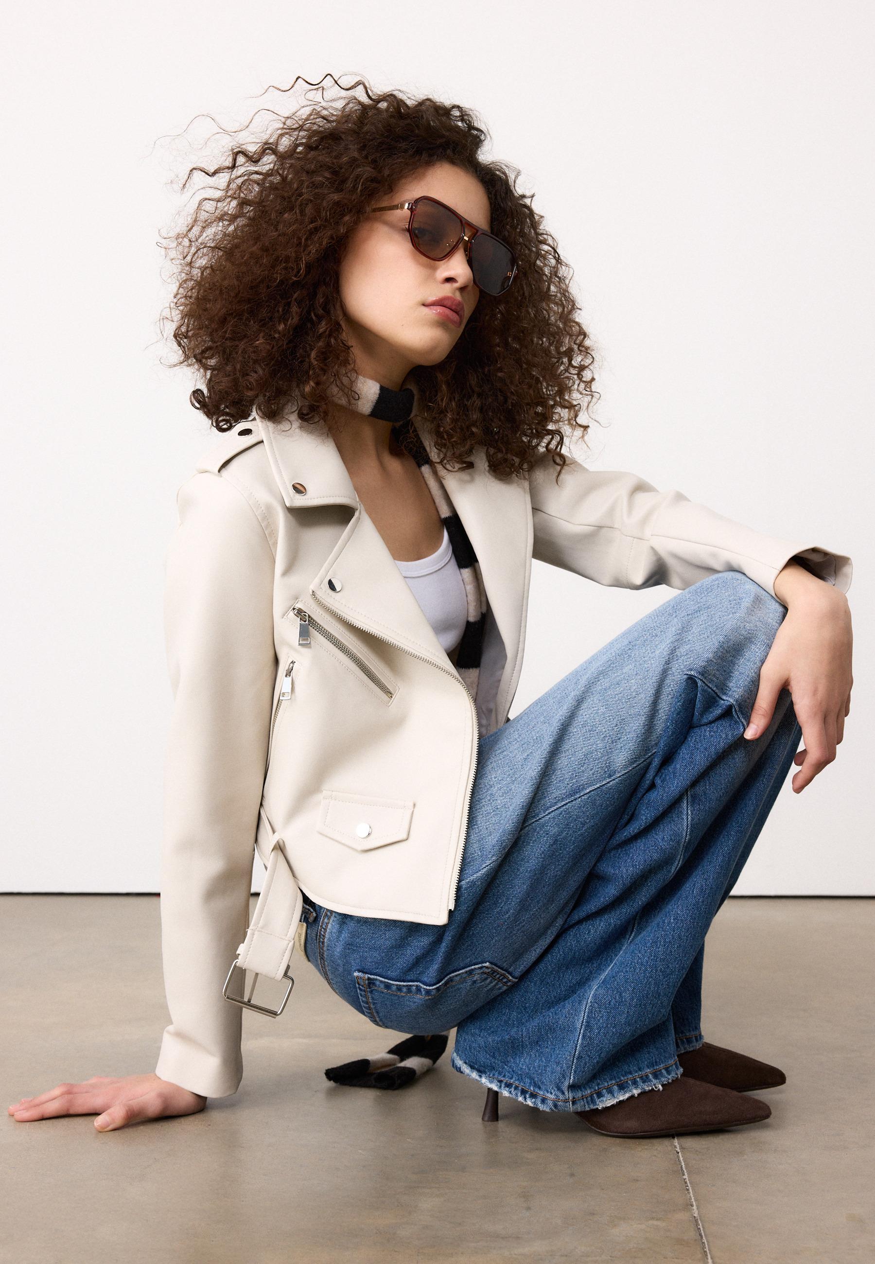 Faux leather biker jacket with belt — Ice
