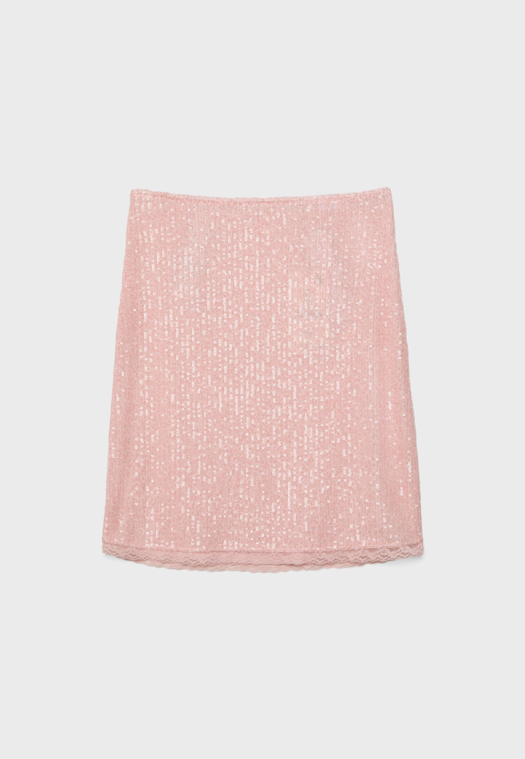 Sequin midi skirt — Pastel pink