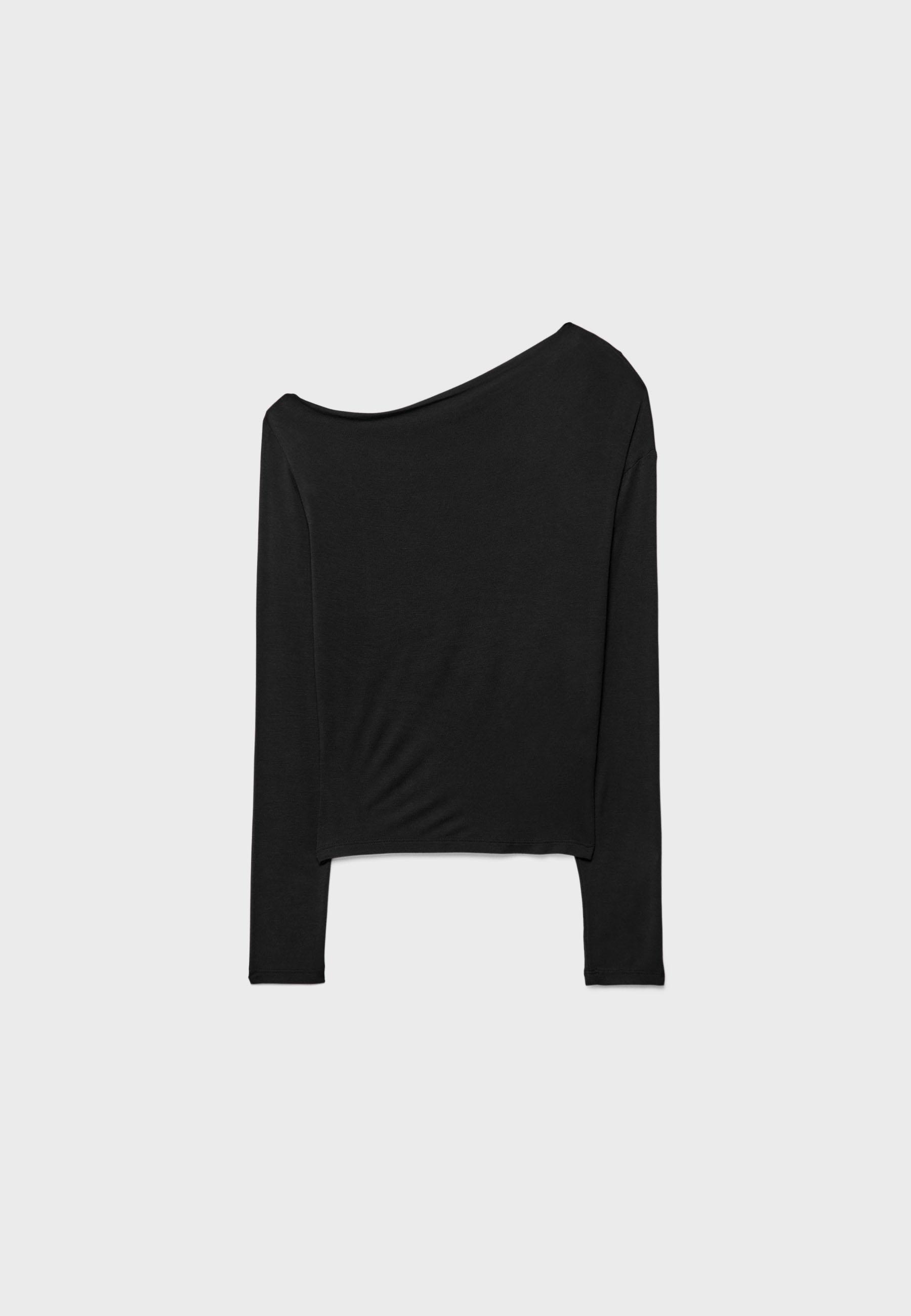 Asymmetrical neckline top — Black