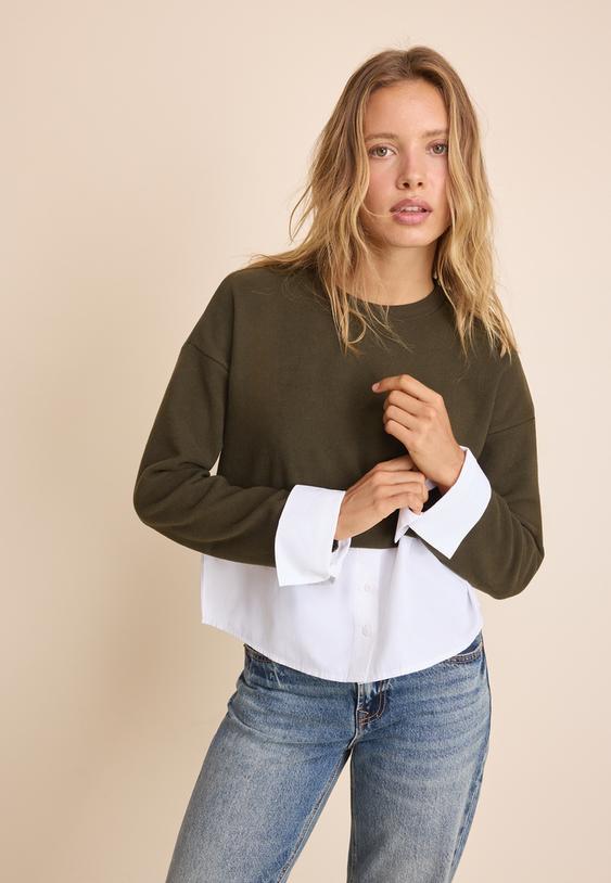 Stradivarius Contrast Fabric Jumper Khaki S