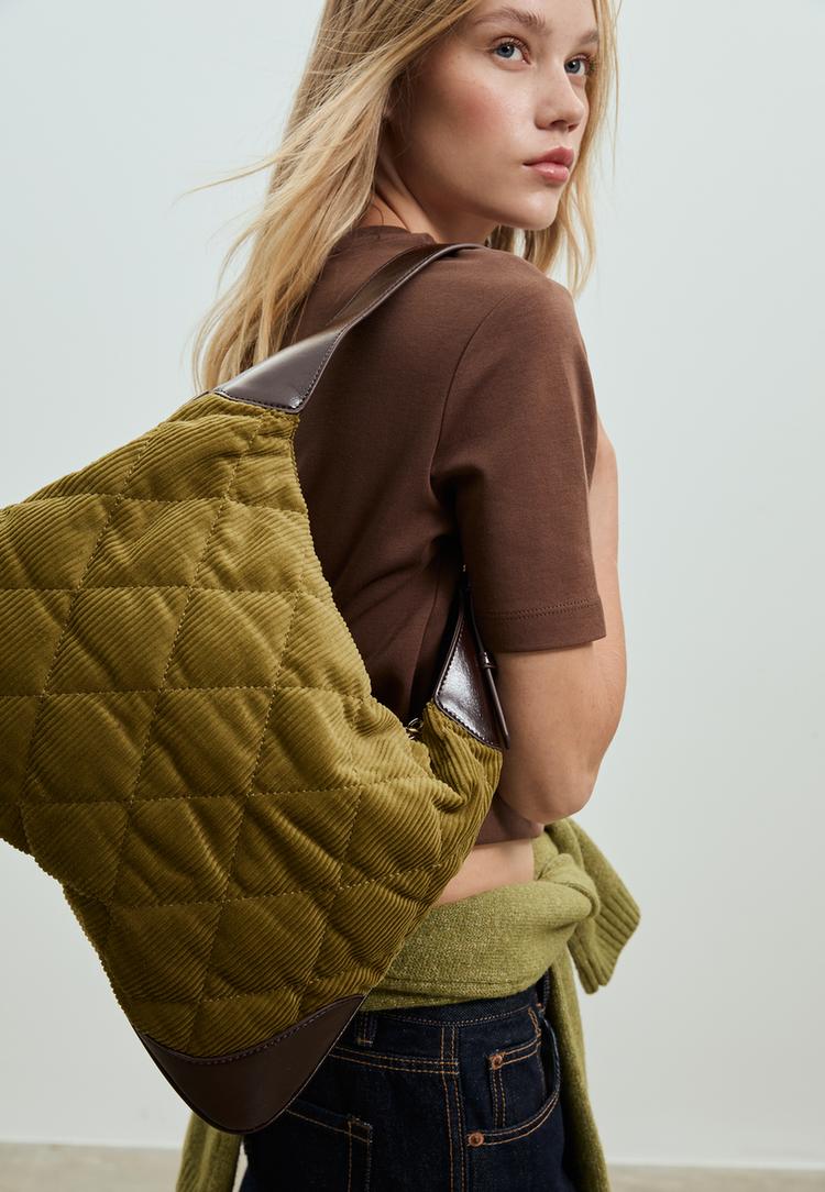bolso hombro combinado pana