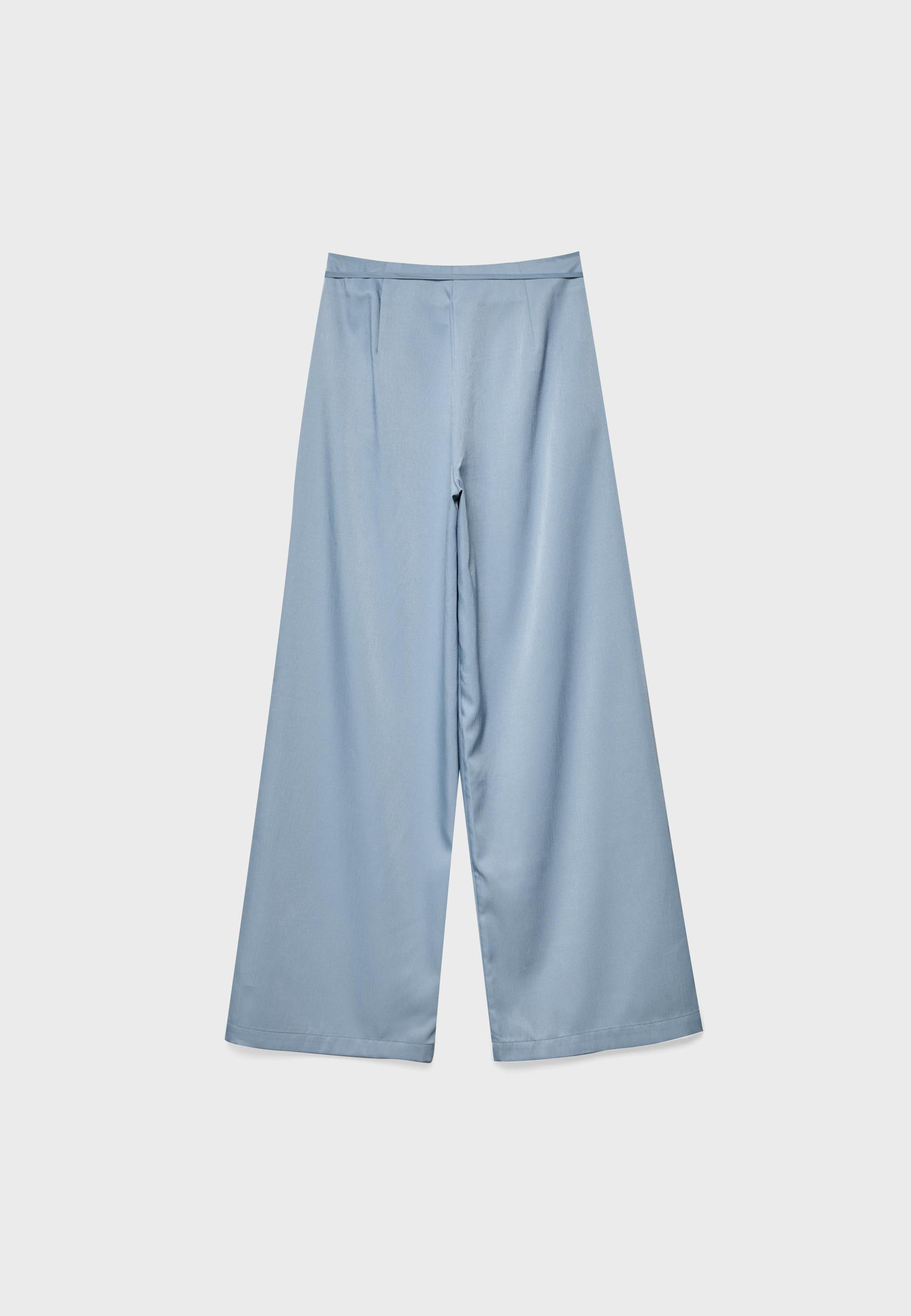 Flowing creased-effect trousers with tie — Sky blue