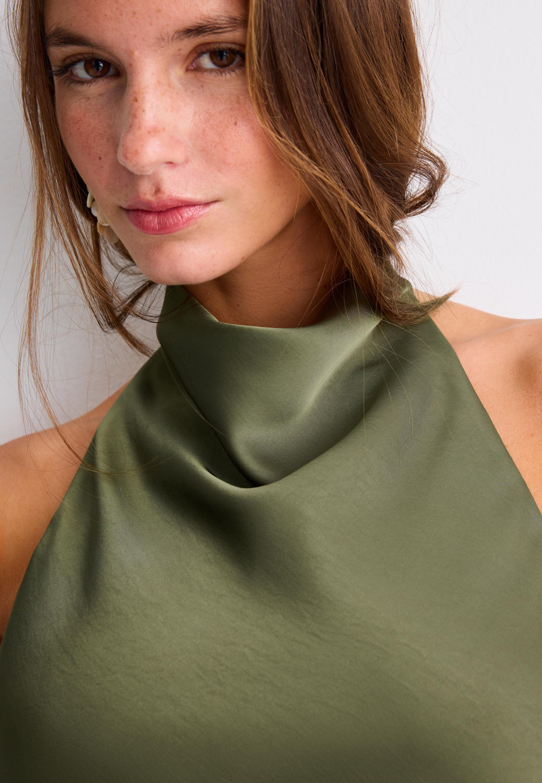 Satin effect halter top — Khaki
