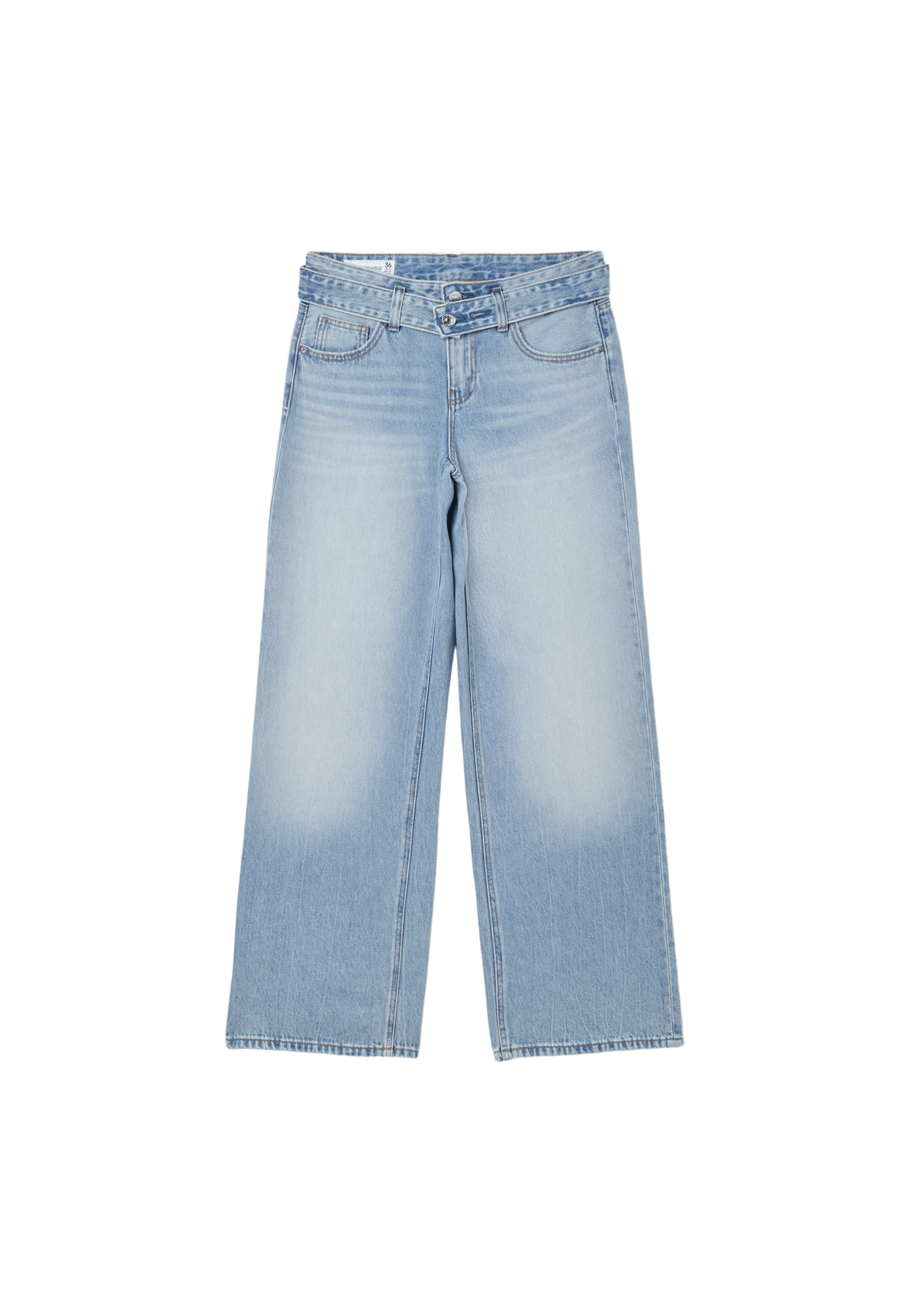 Double-waist wide-leg jeans — MEDIUM LIGHT BLUE DENIM