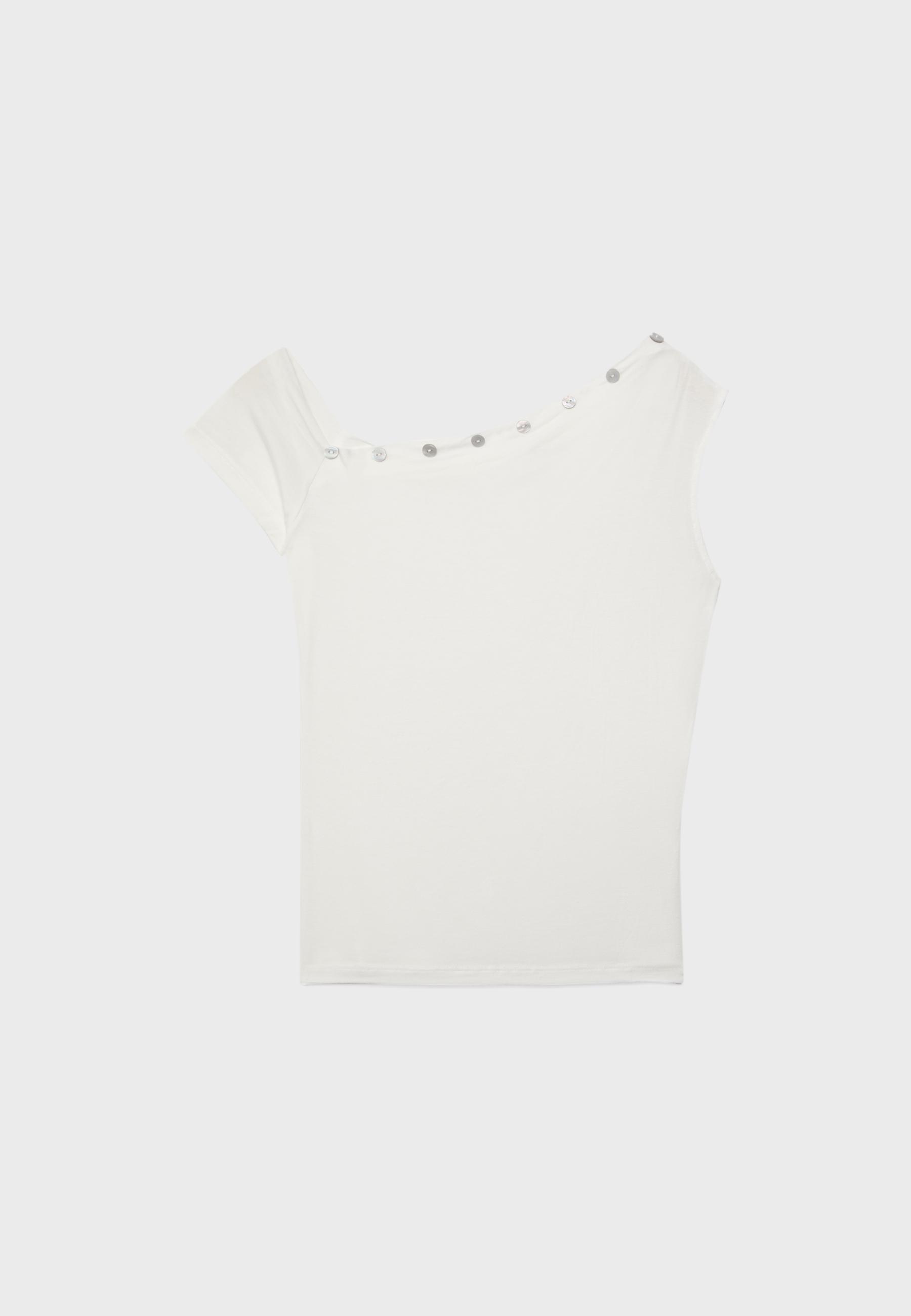 Asymmetric button T-shirt — Ecru