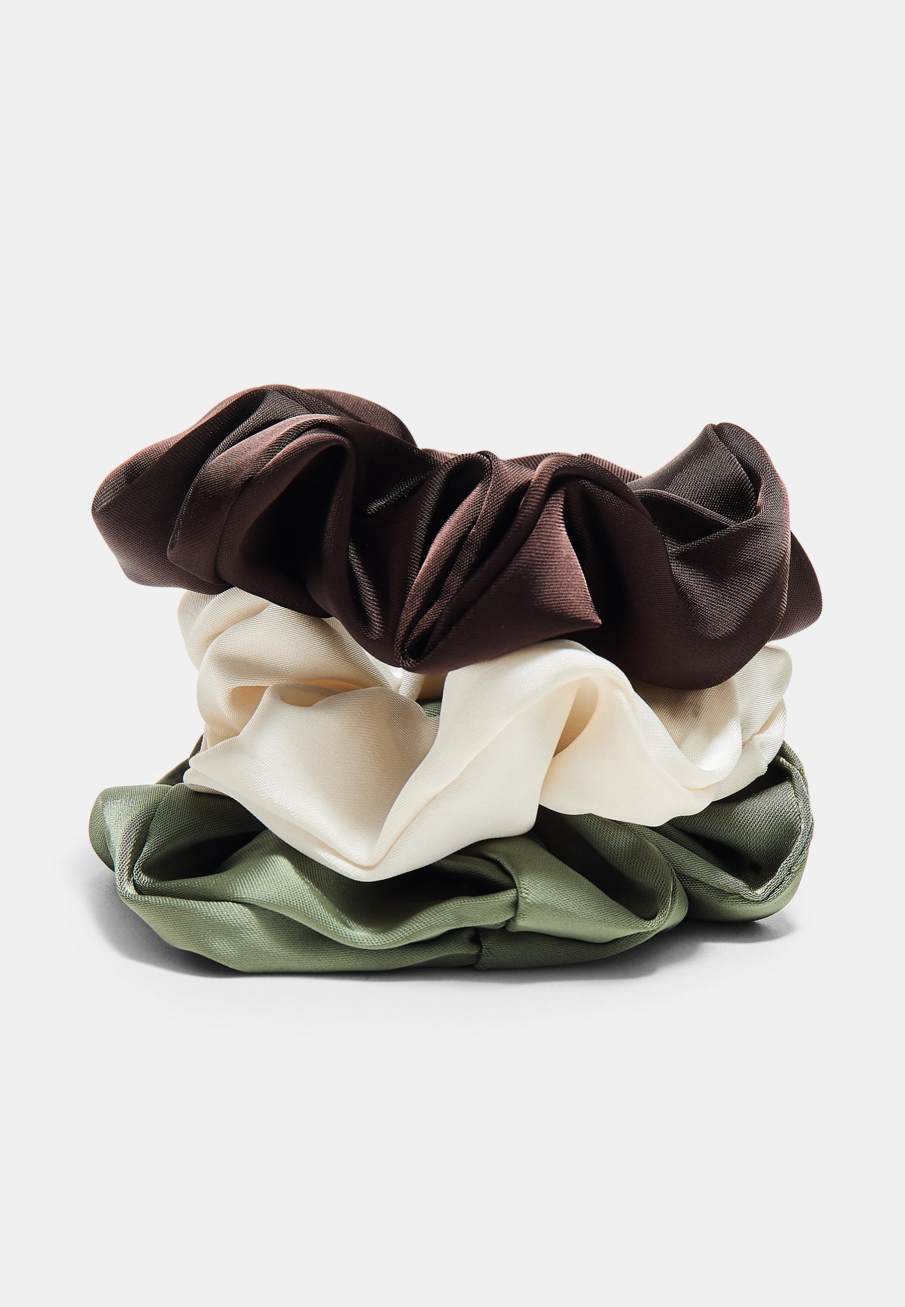 Set of 3 satin scrunchies — Khaki
