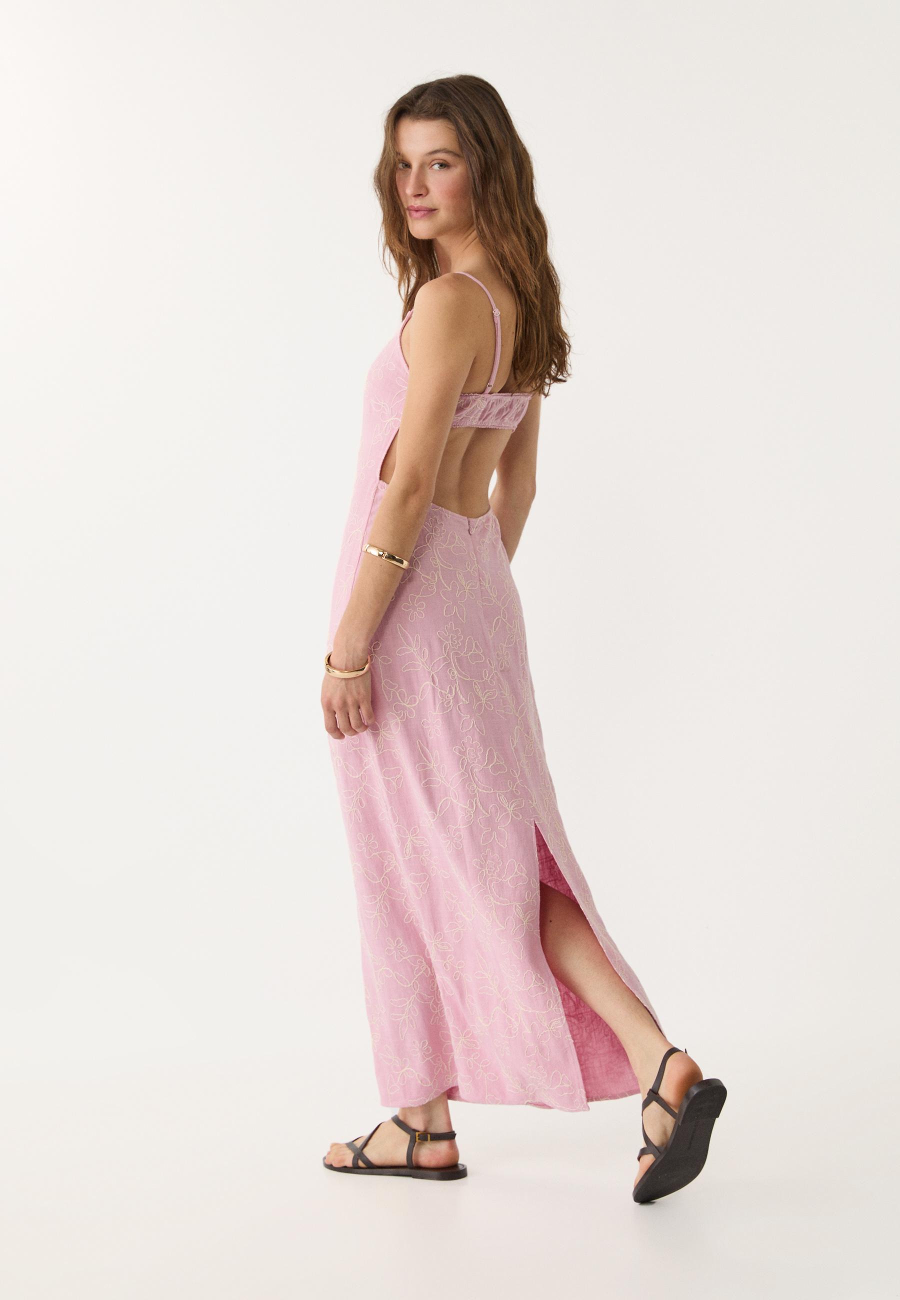 Robe longue brodée lin