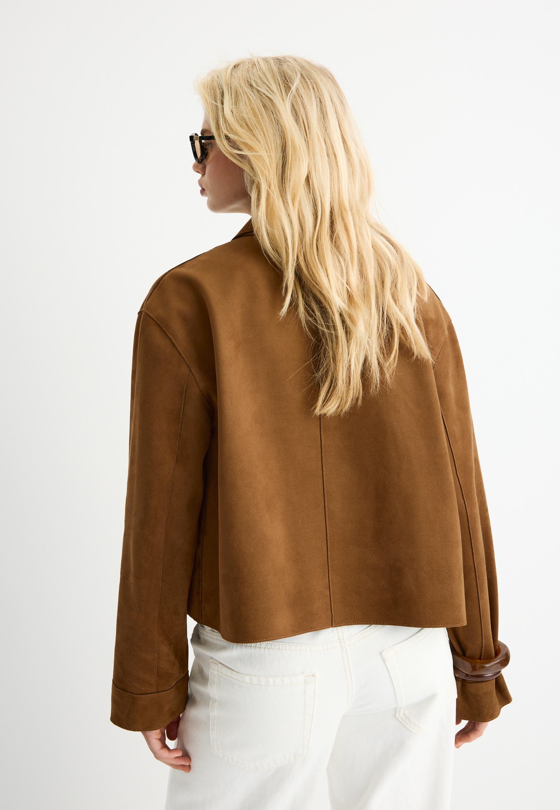 Faux suede jacket with pockets — Pale camel
