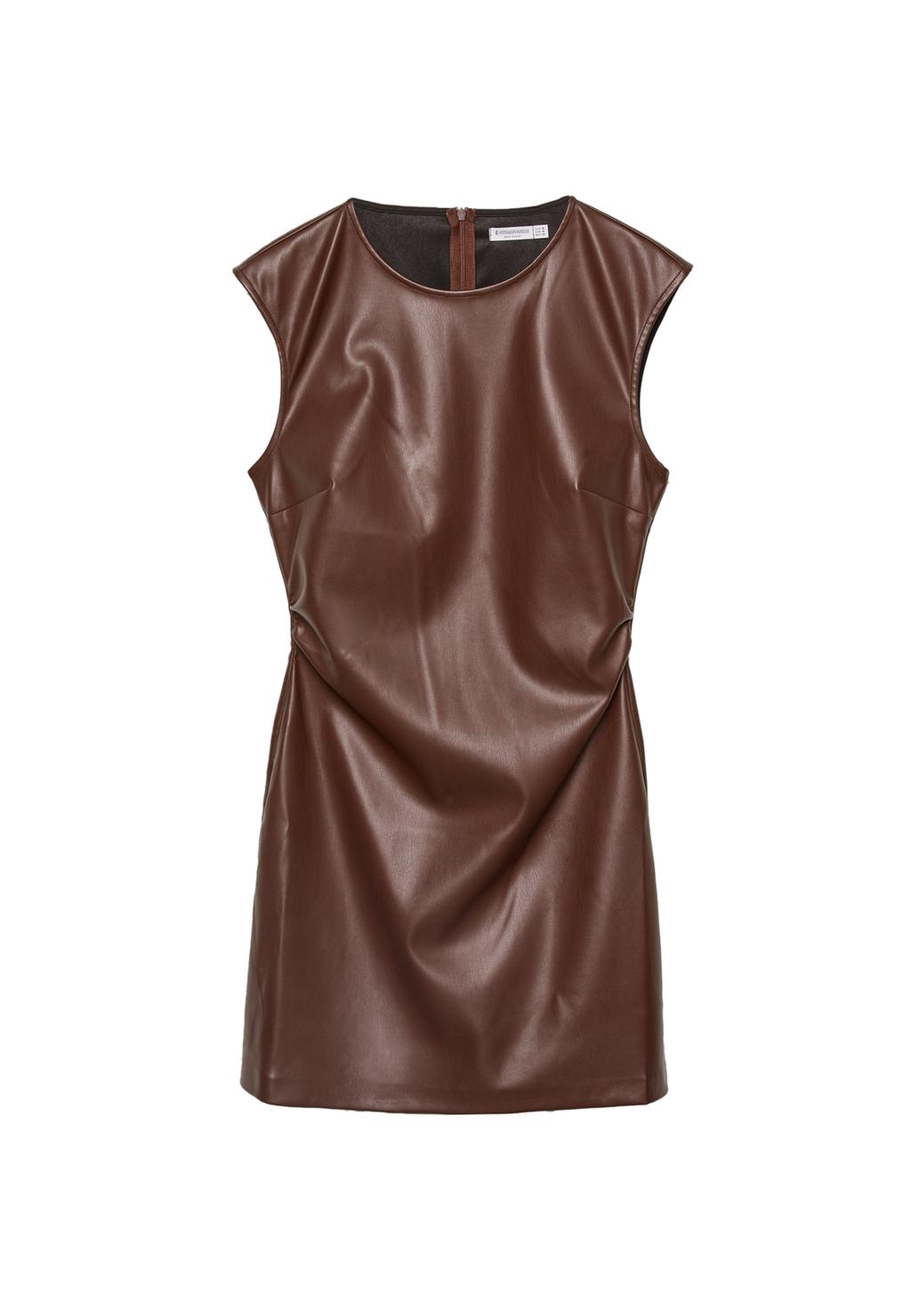 Short leather effect dress with cap sleeves