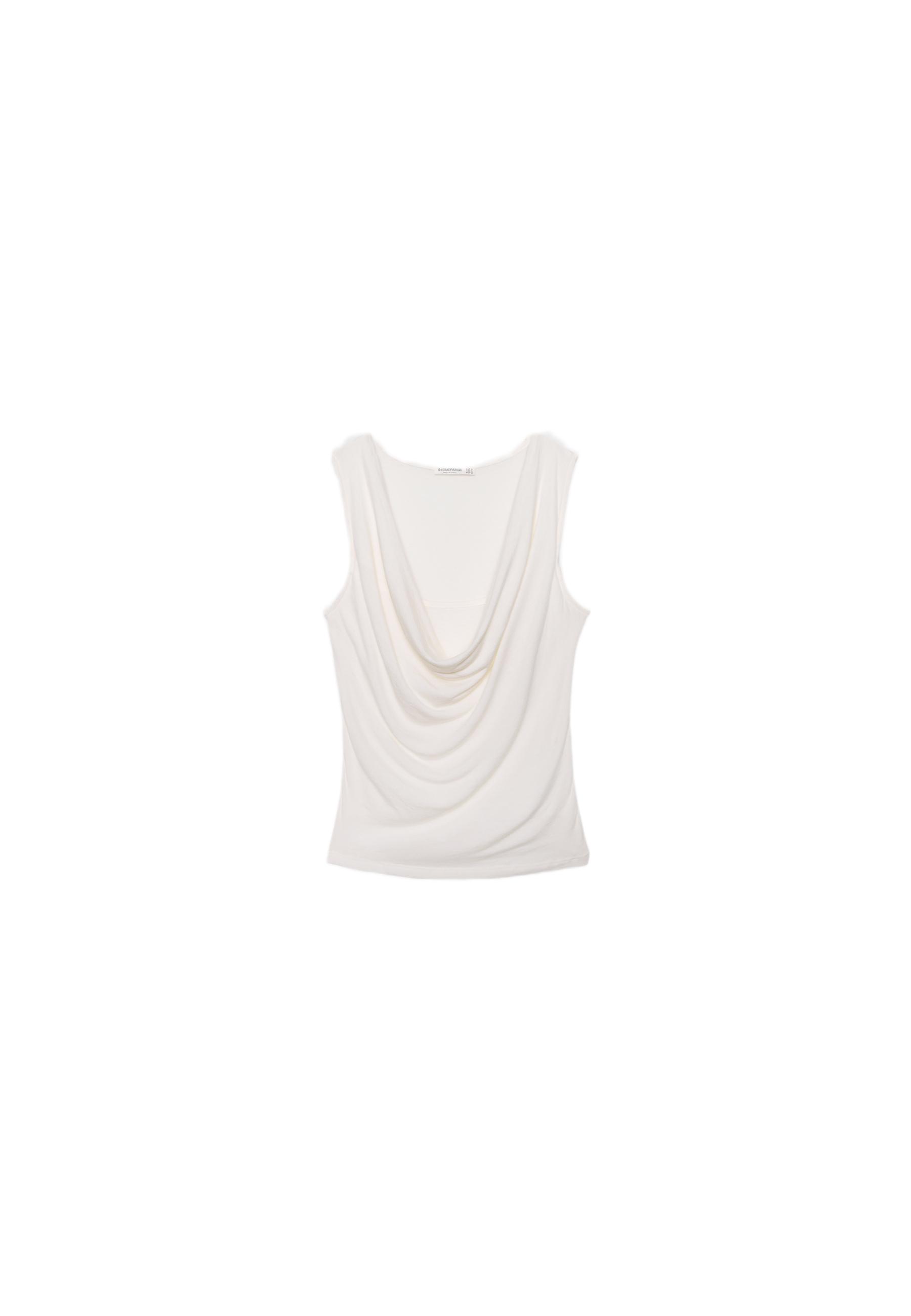 Double-layer draped neck top — Vanilla