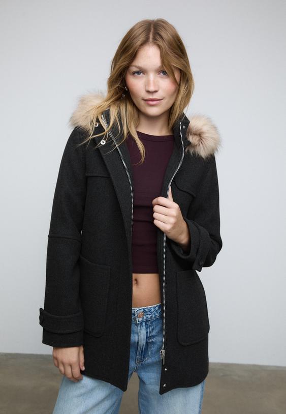 hooded faux fur coat