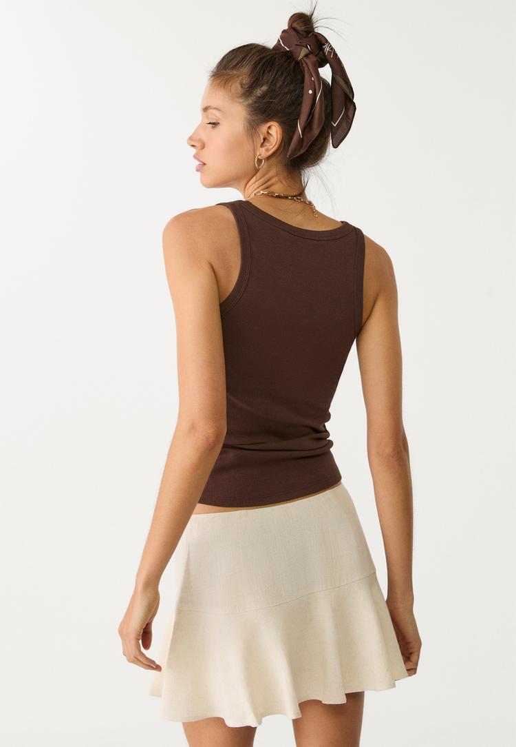 falda pantalon fluida volantes con lino