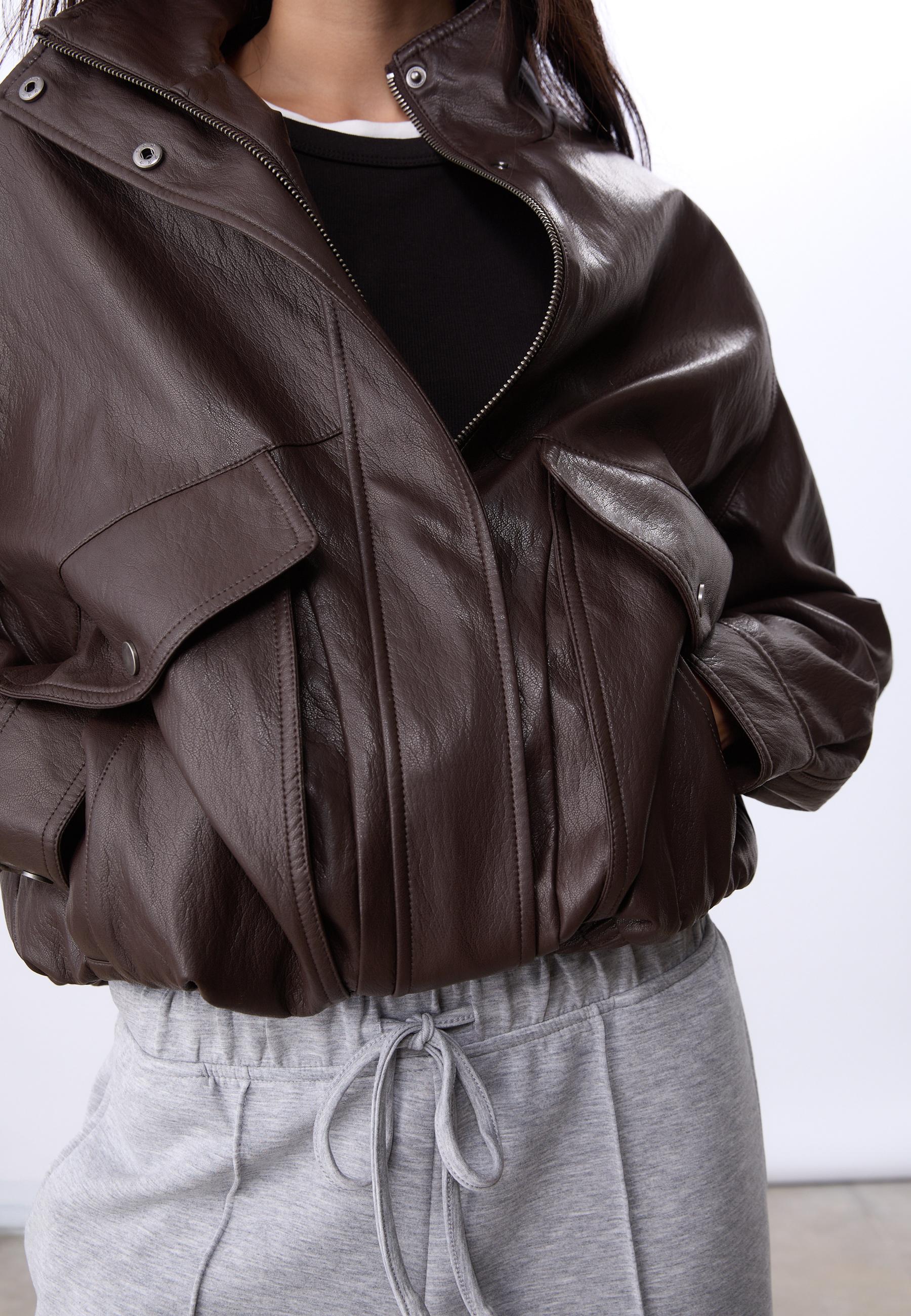 Oversize faux leather jacket — Brown