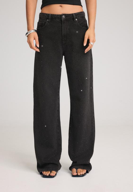 jeans straight fit con brillantini